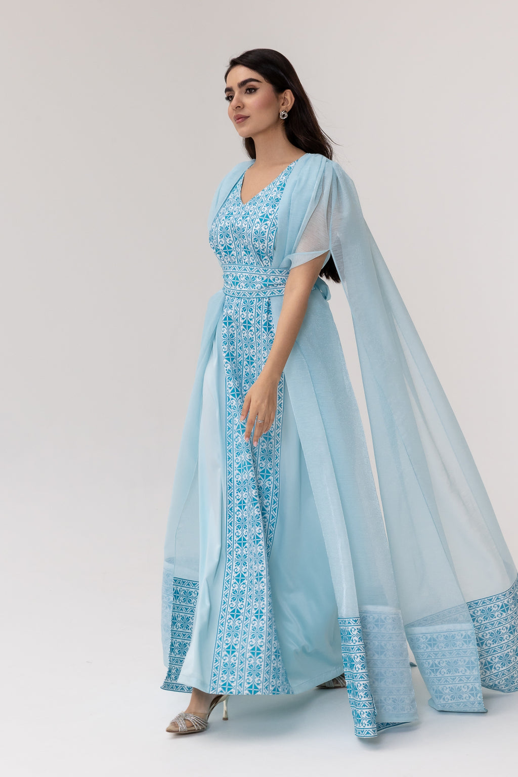 Blue Embroidered Cape Kaftan