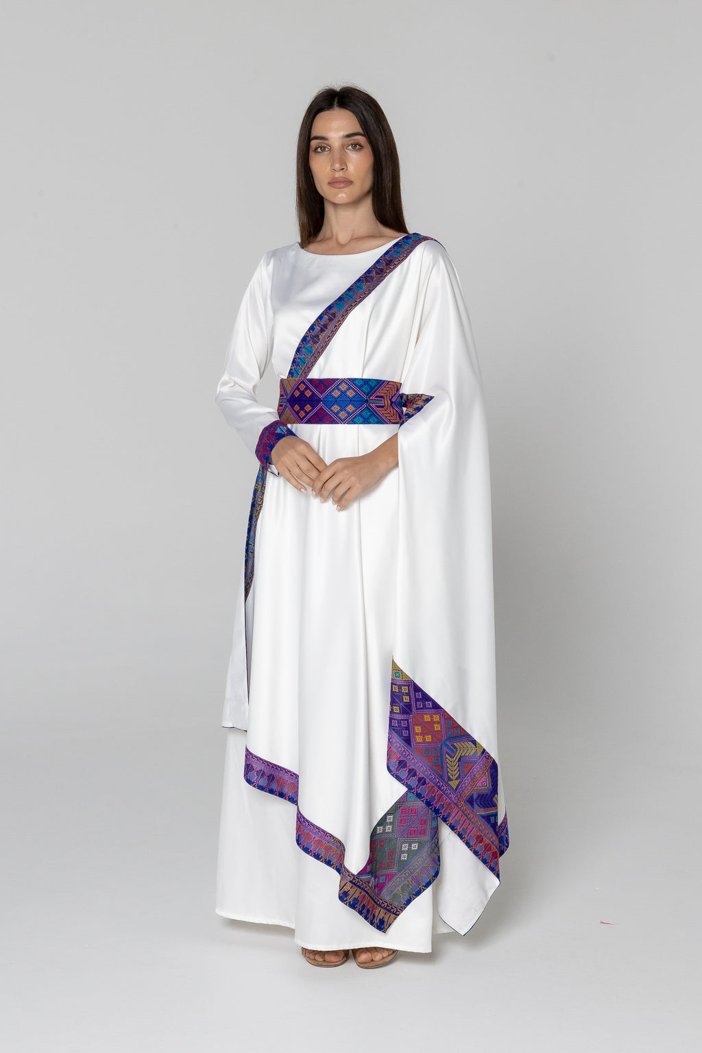 White Embroidered Wrap Dress