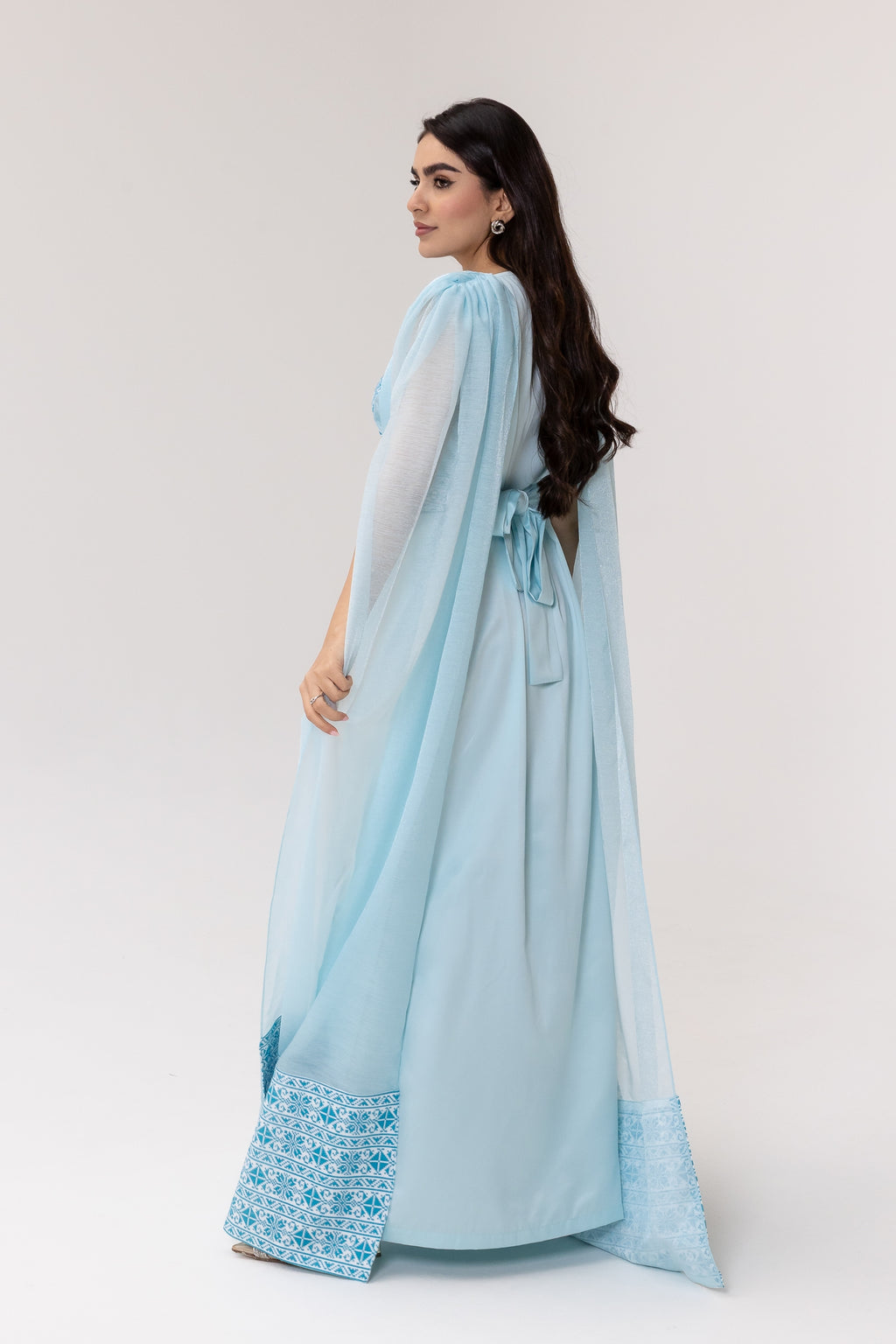 Blue Embroidered Cape Kaftan