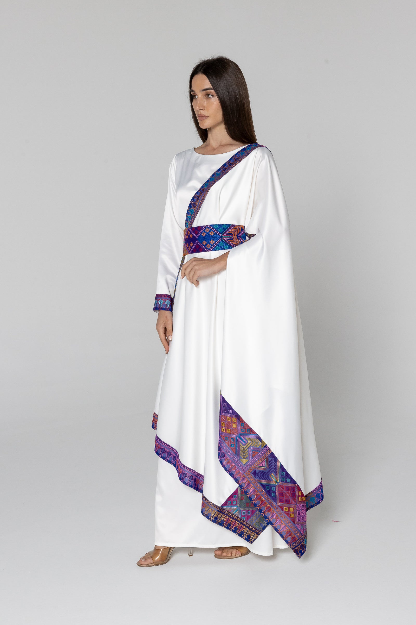 White Embroidered Wrap Dress