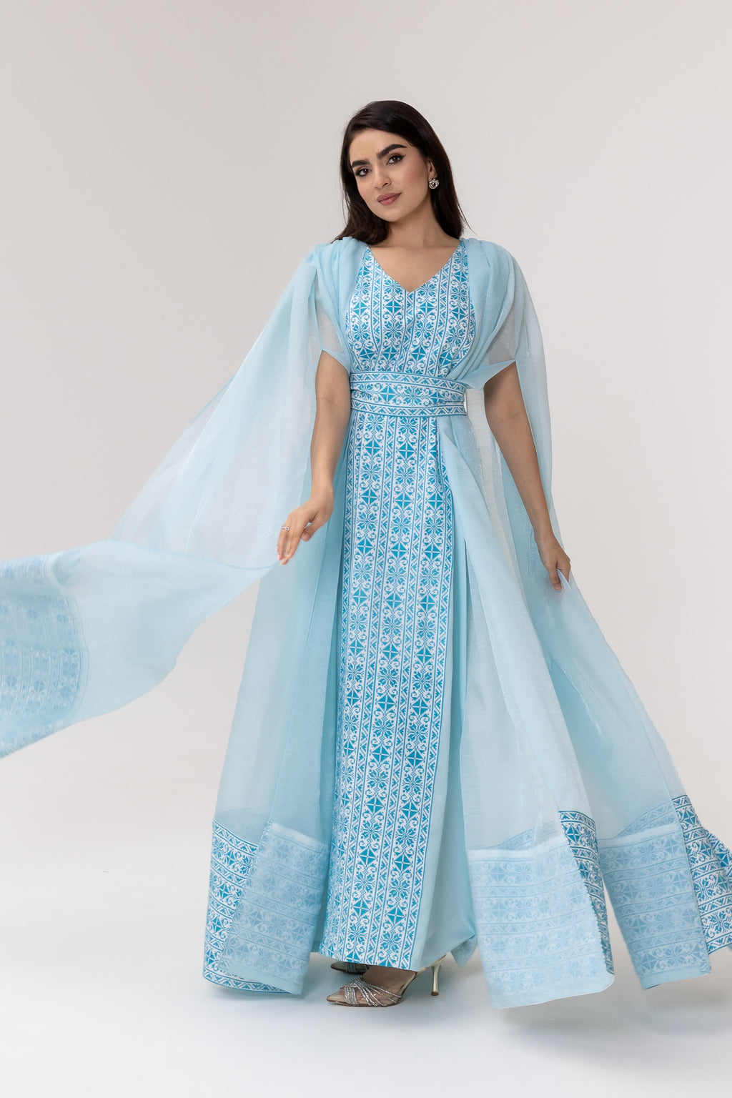 Blue Embroidered Cape Kaftan
