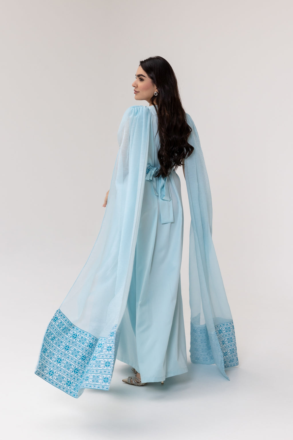 Blue Embroidered Cape Kaftan