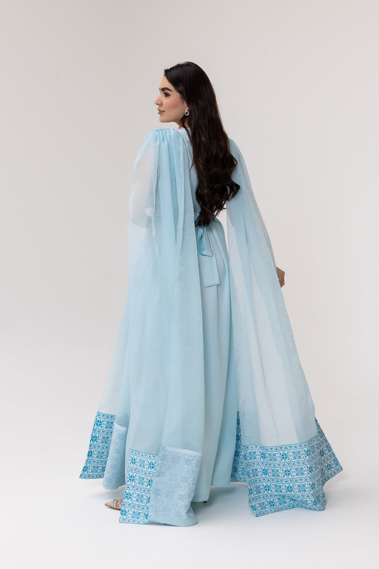 Blue Embroidered Cape Kaftan