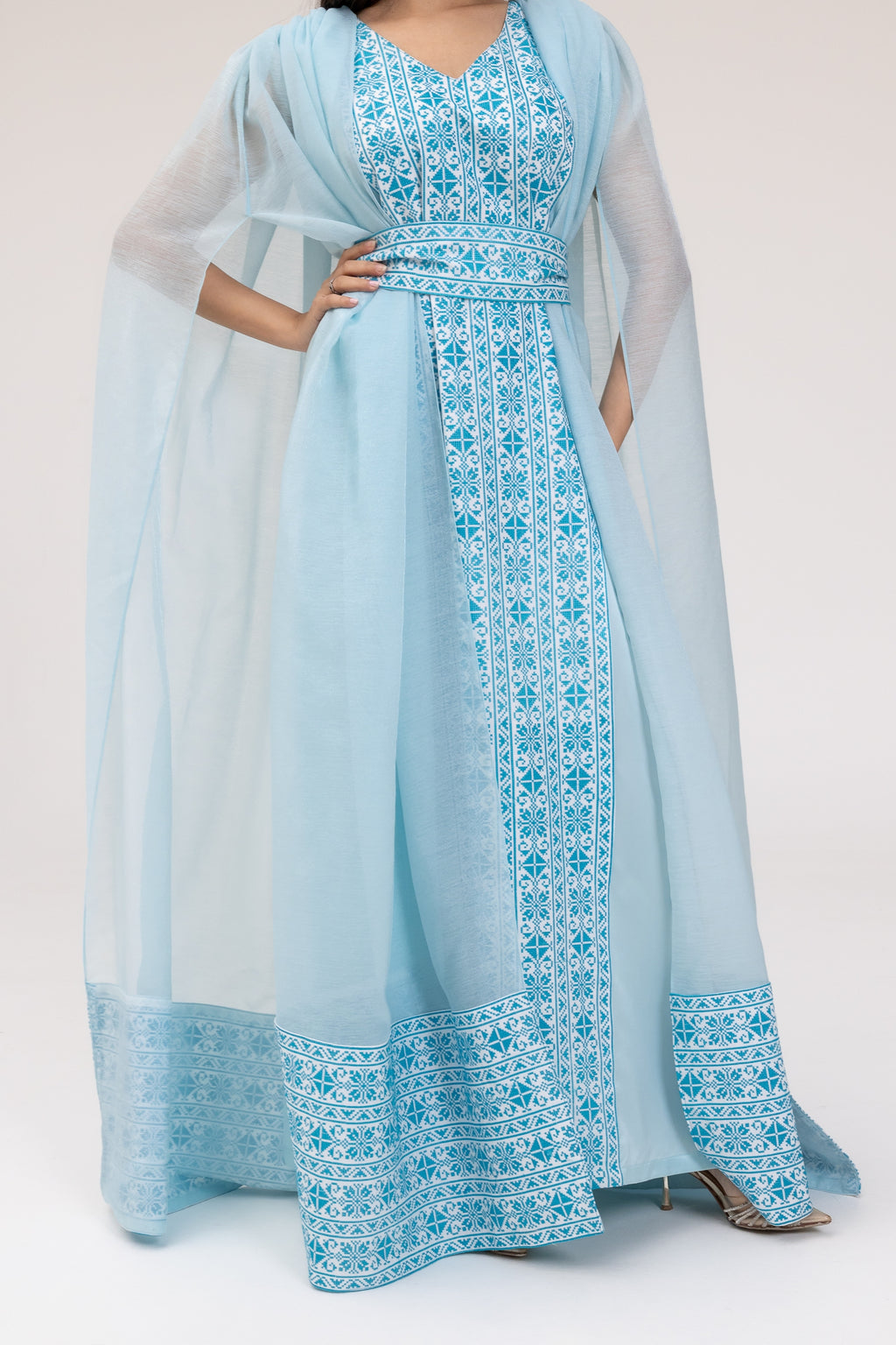 Blue Embroidered Cape Kaftan