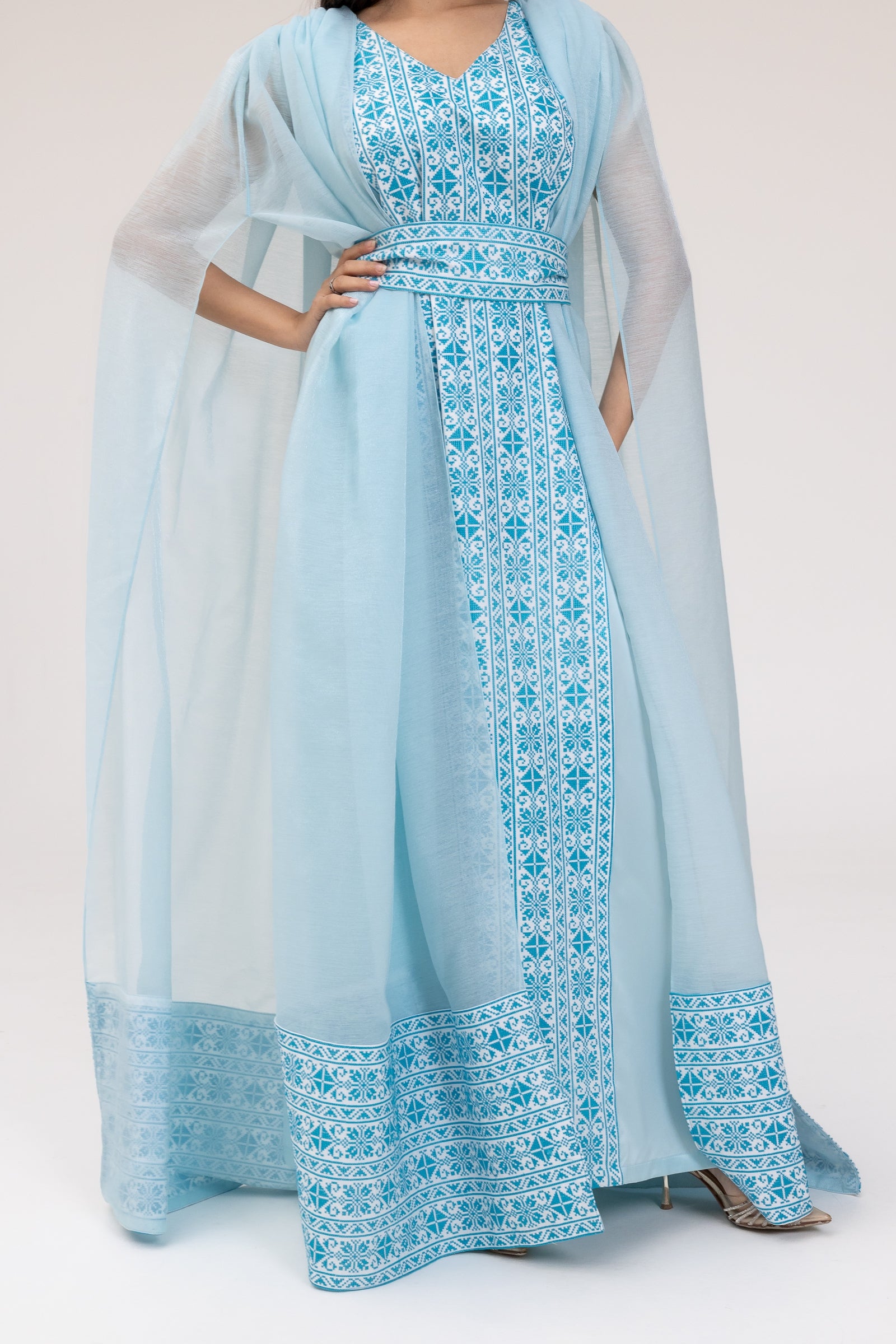 Blue Embroidered Cape Kaftan