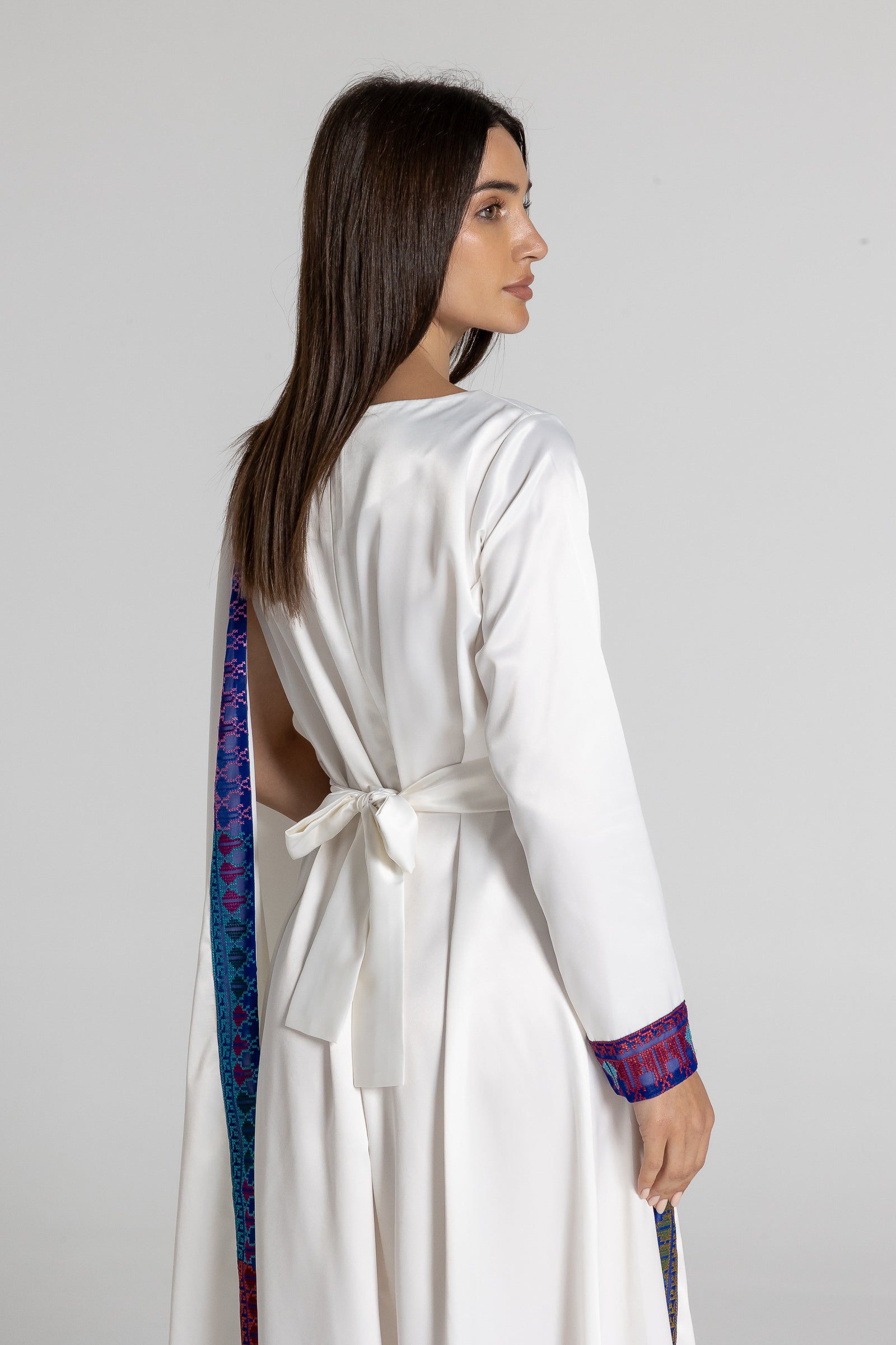 White Embroidered Wrap Dress