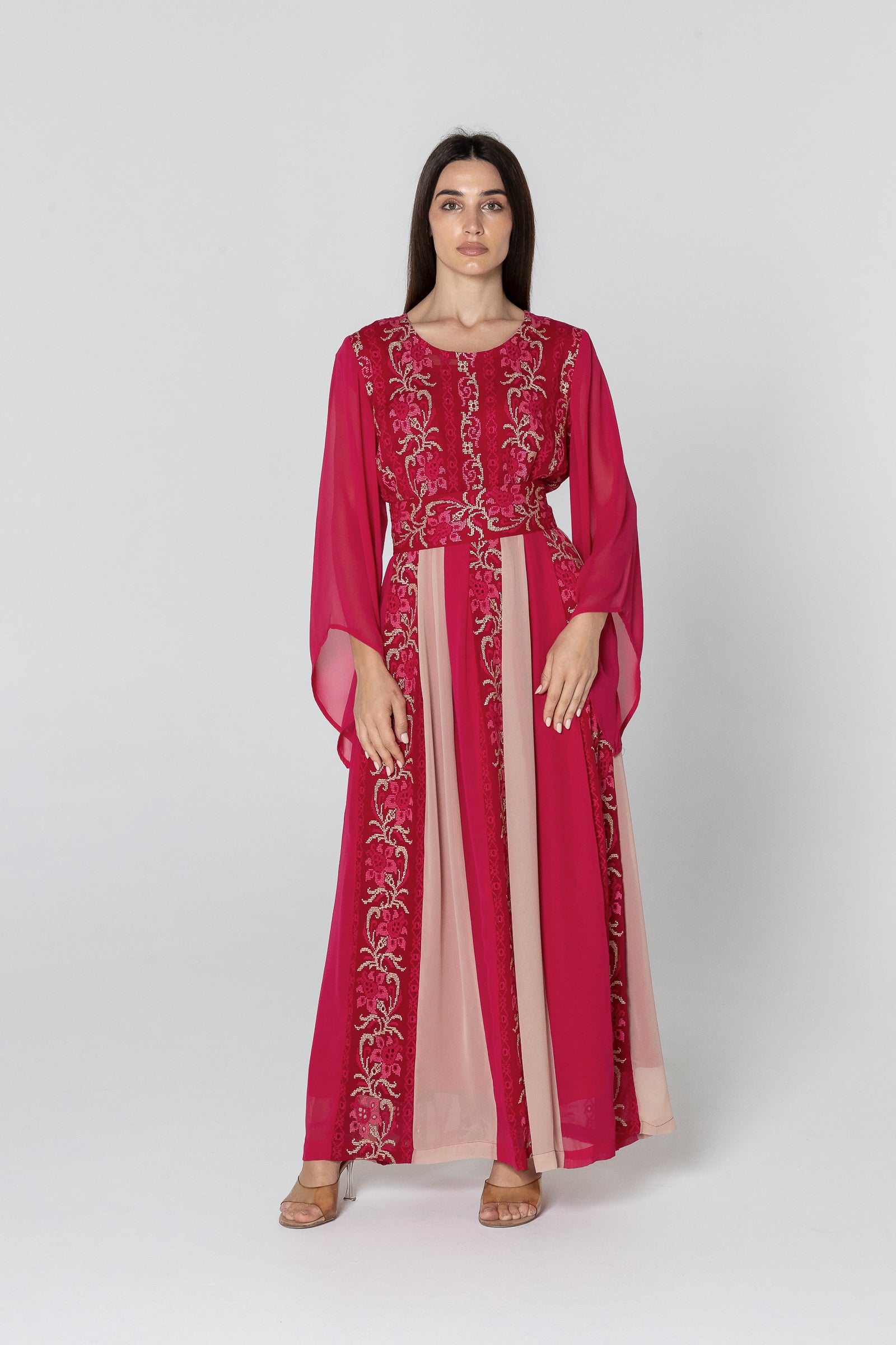 Fuchsia Dress with Floral Embroidery