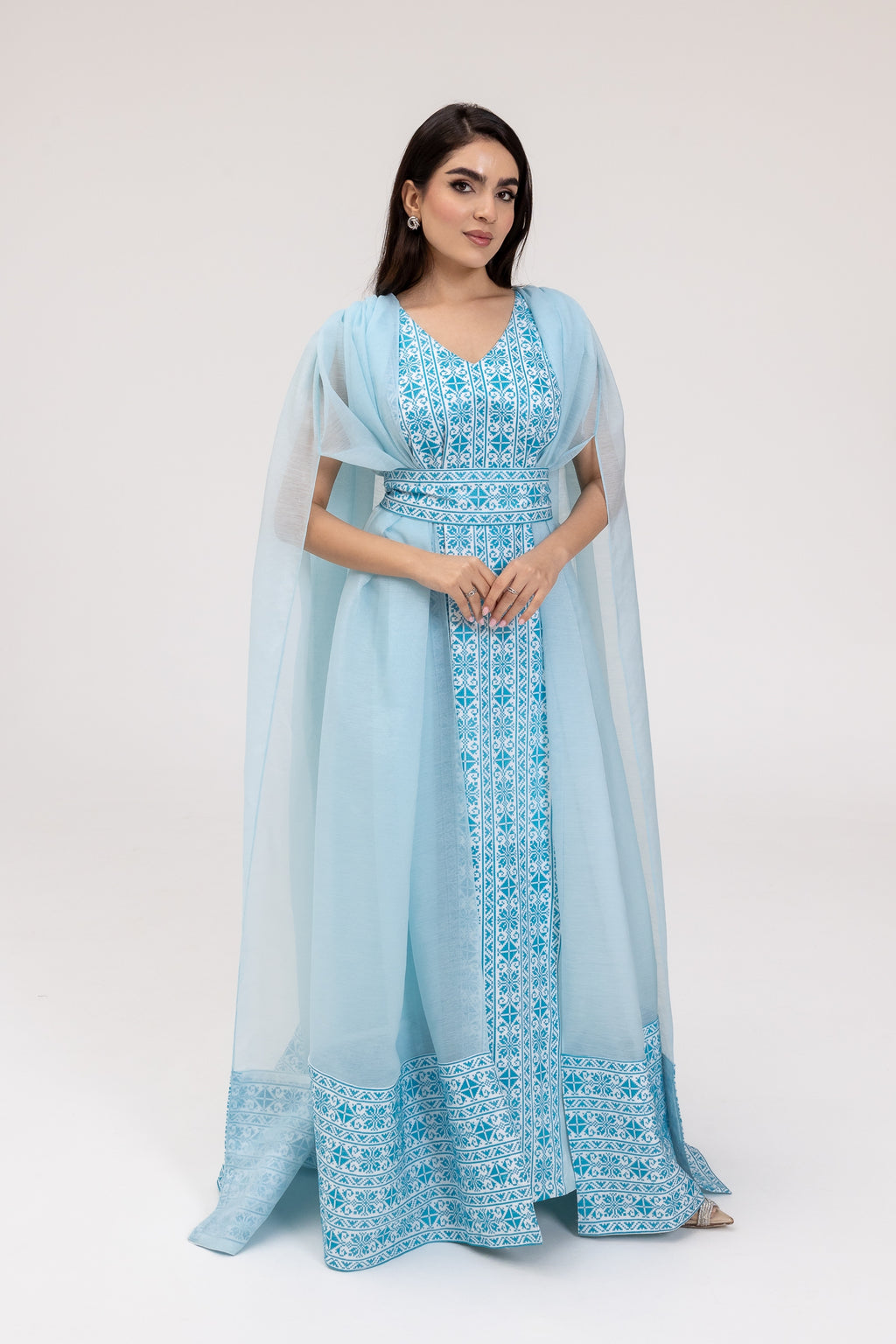 Blue Embroidered Cape Kaftan