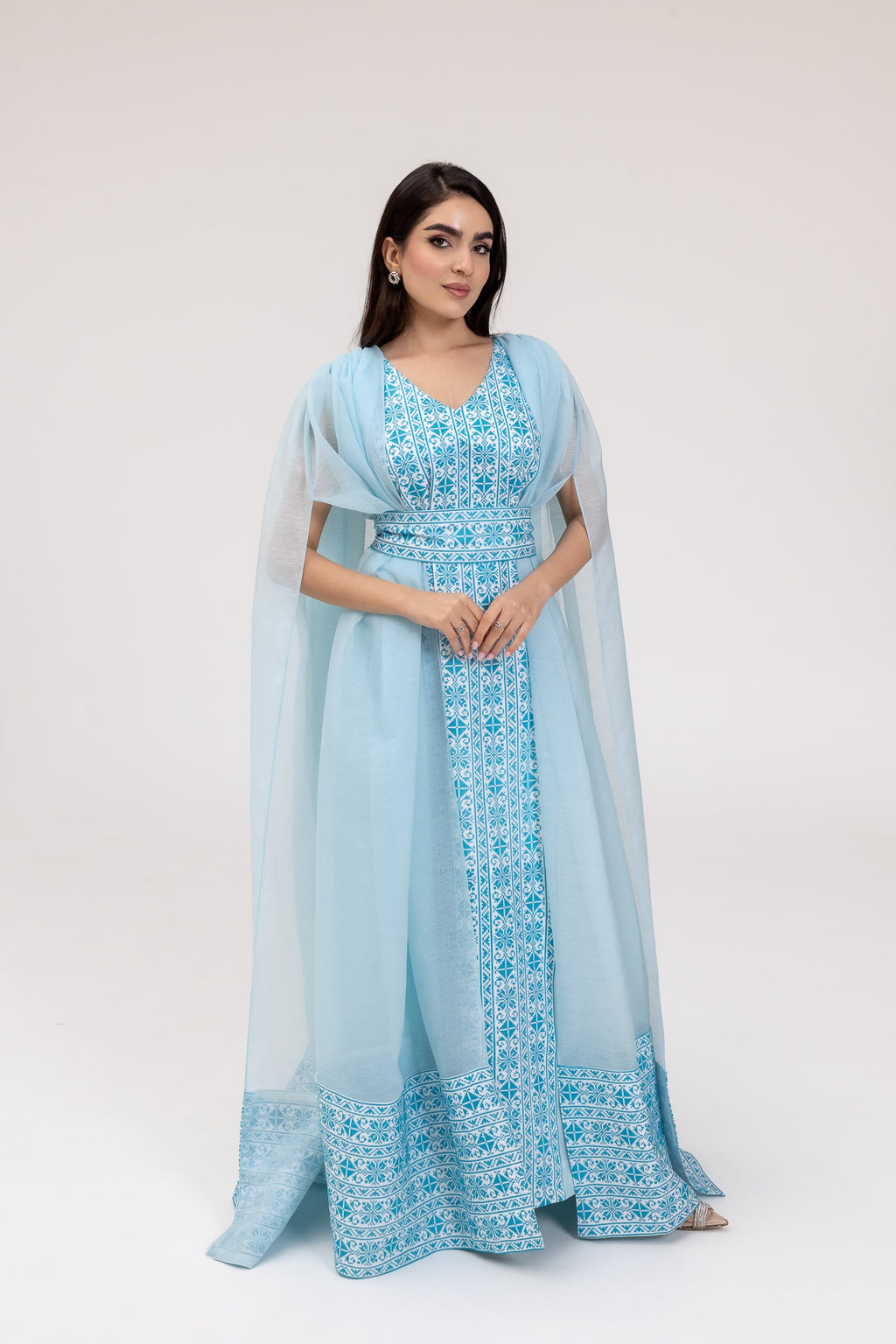 Blue Embroidered Cape Kaftan