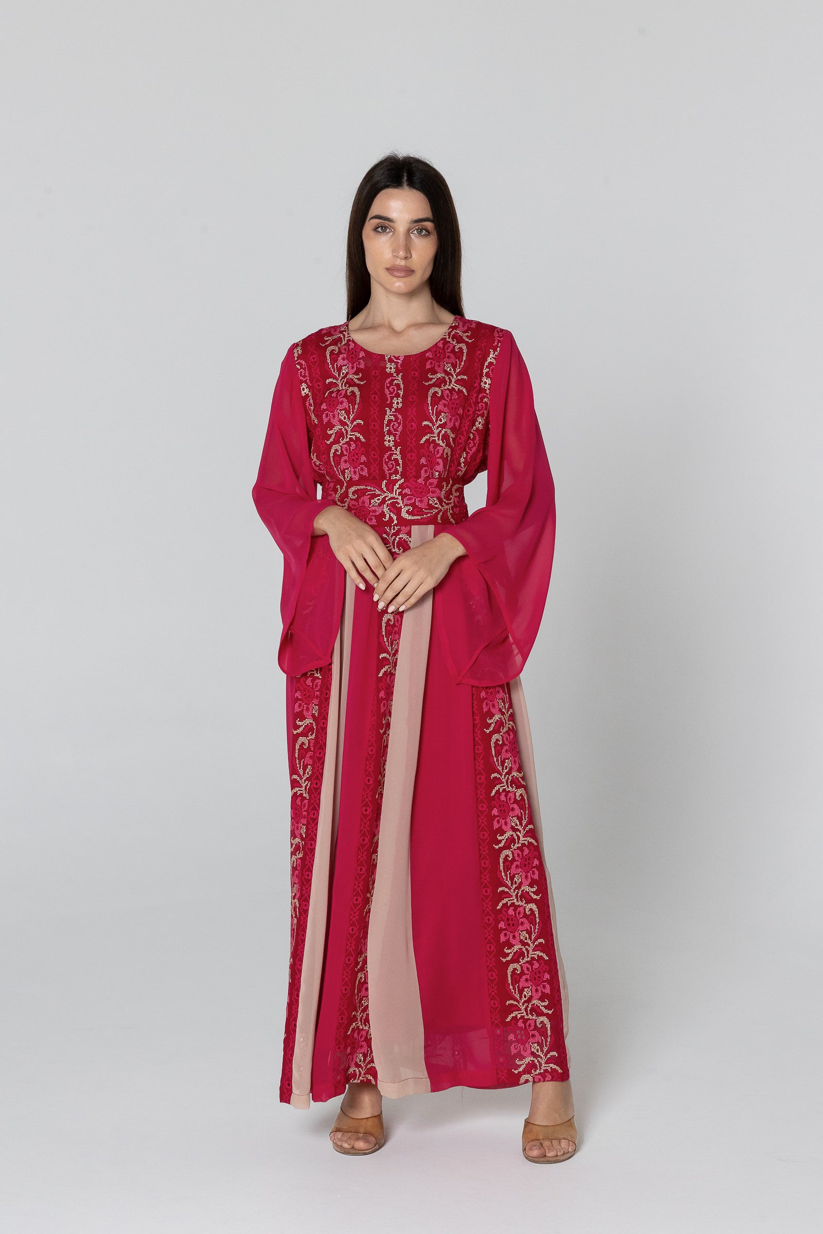 Fuchsia Dress with Floral Embroidery