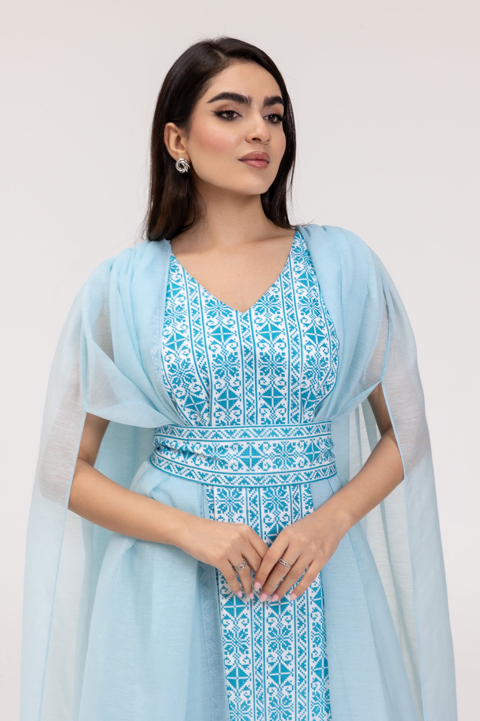 Blue Embroidered Cape Kaftan