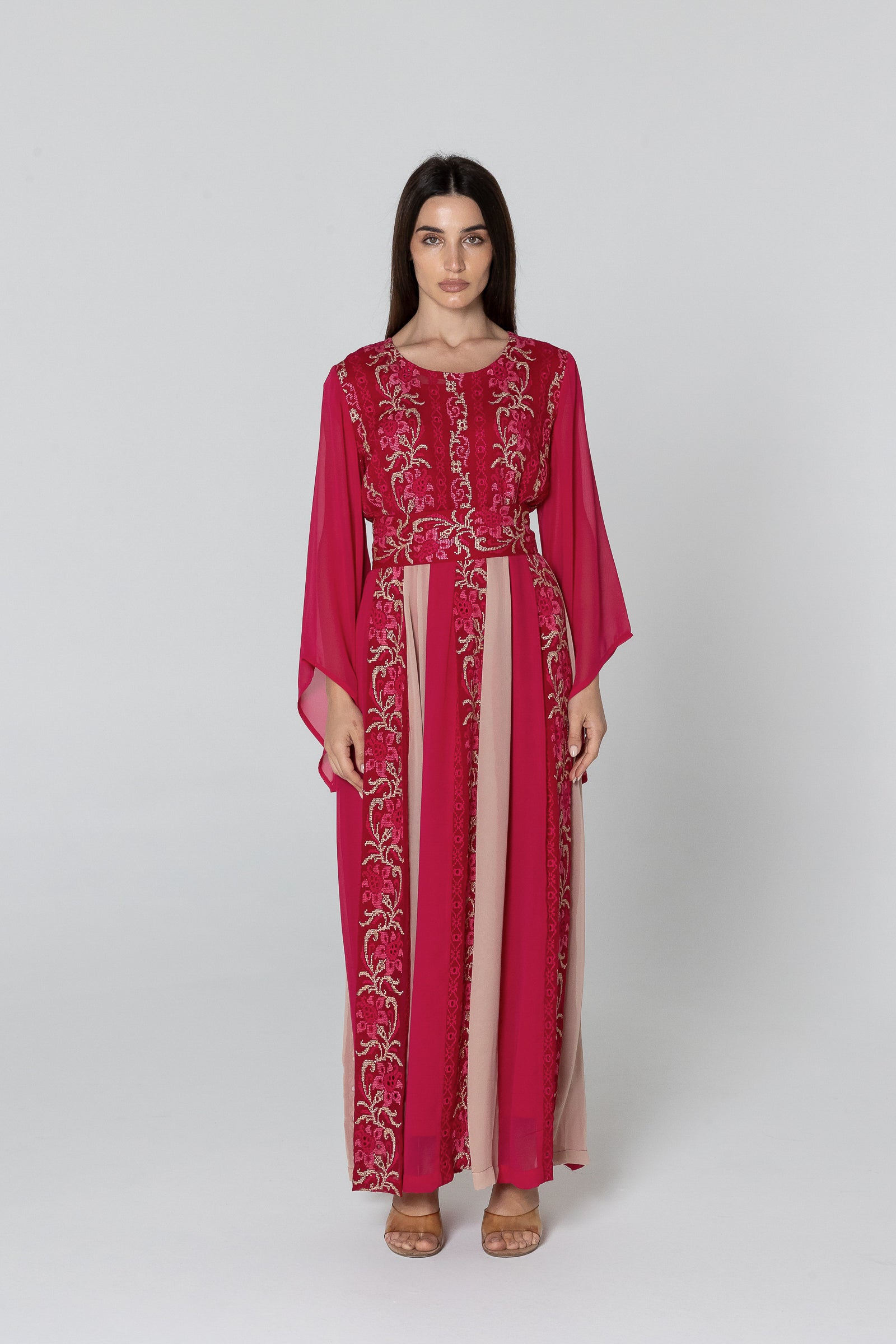 Fuchsia Dress with Floral Embroidery