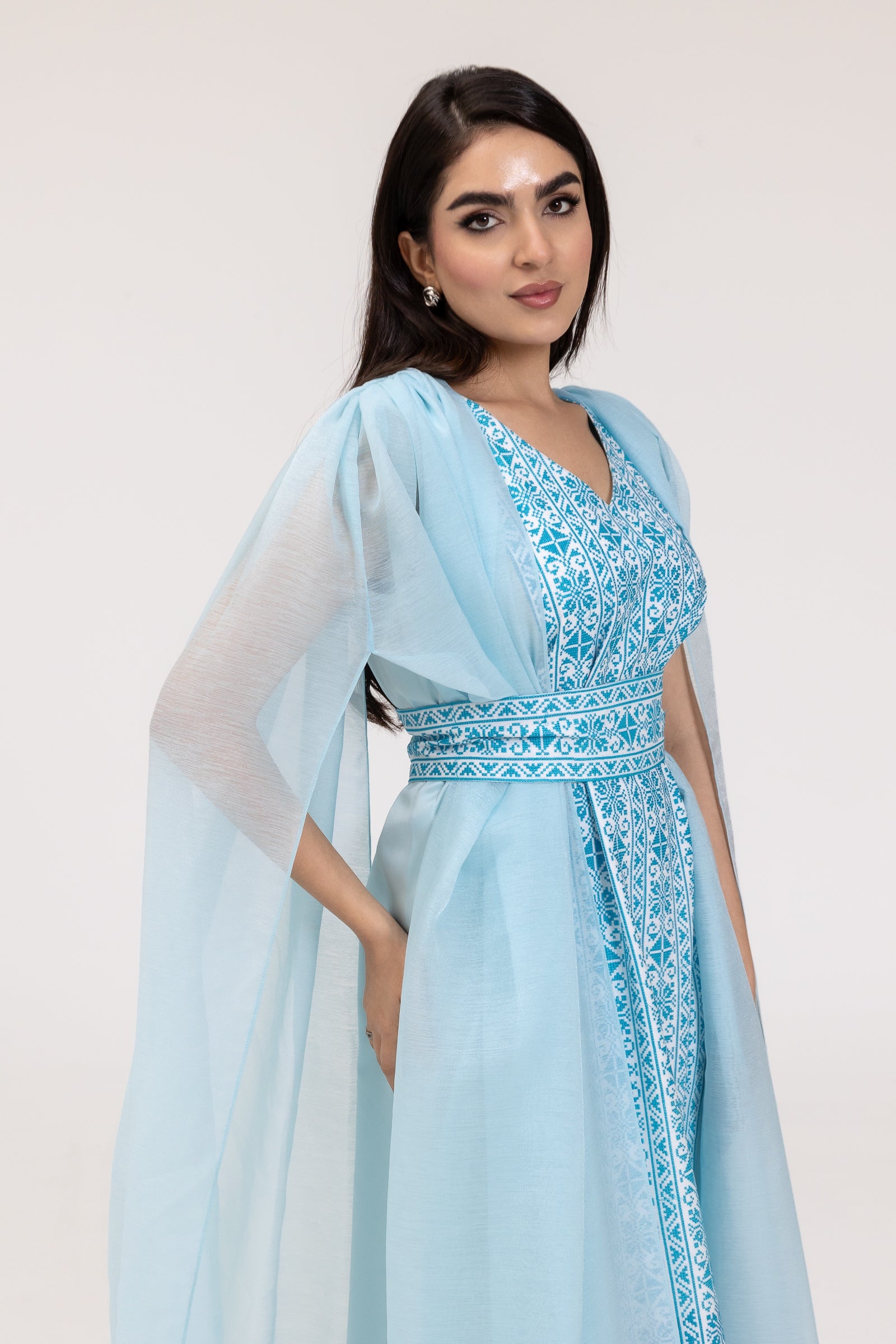 Blue Embroidered Cape Kaftan