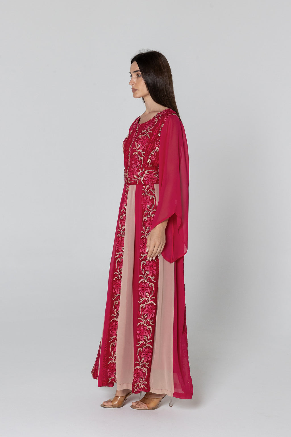 Fuchsia Dress with Floral Embroidery
