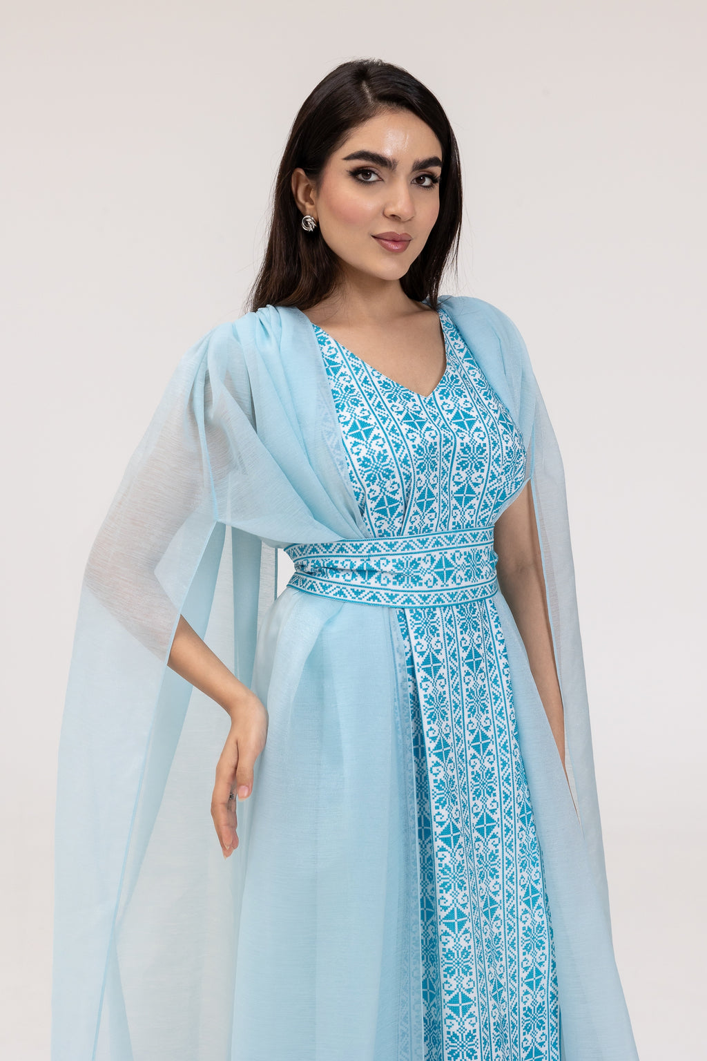 Blue Embroidered Cape Kaftan