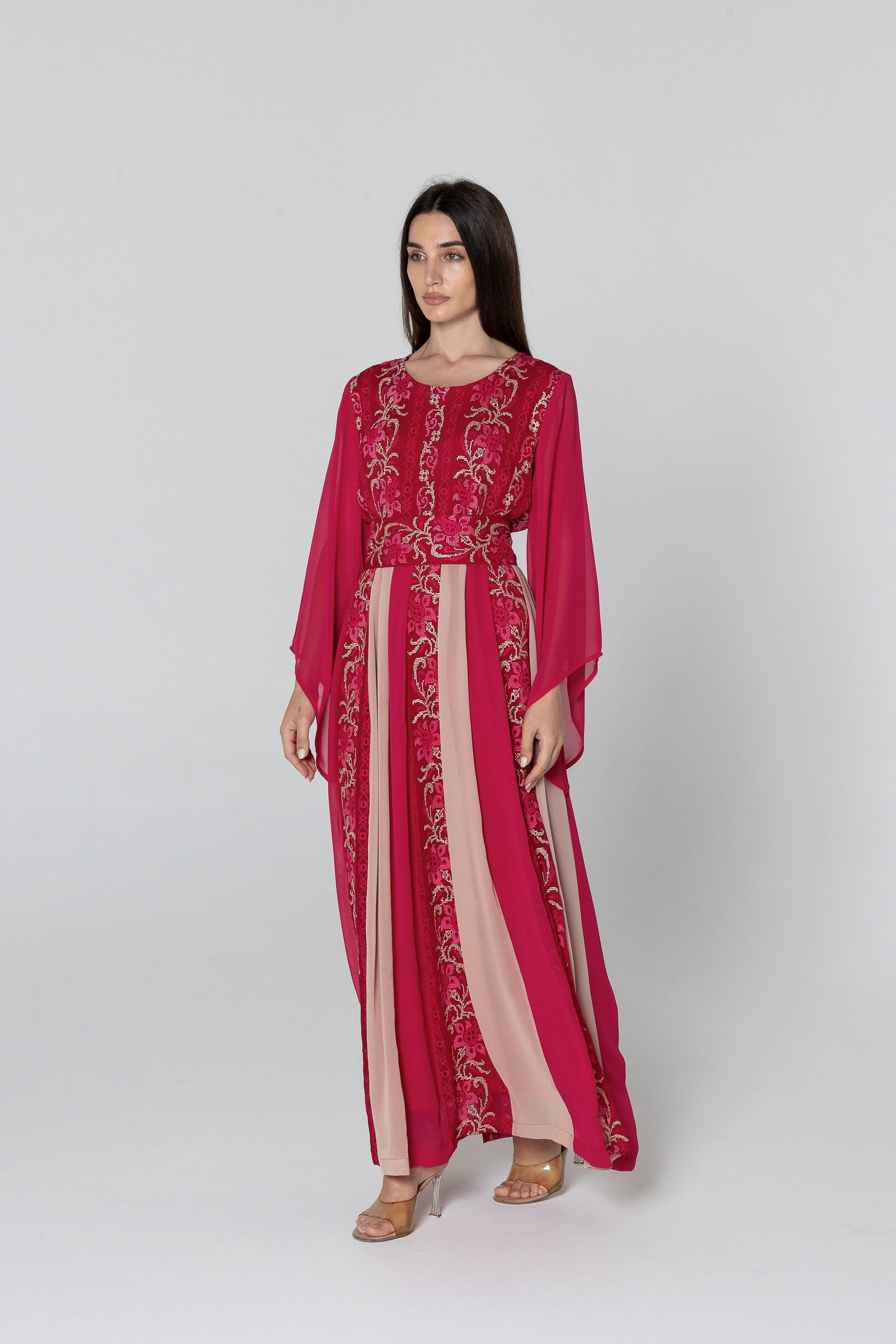 Fuchsia Dress with Floral Embroidery