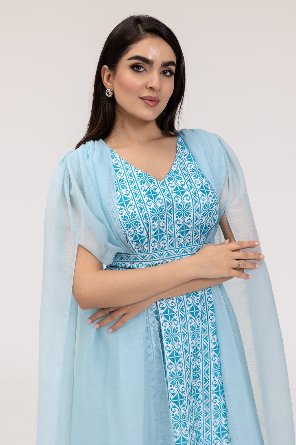 Blue Embroidered Cape Kaftan