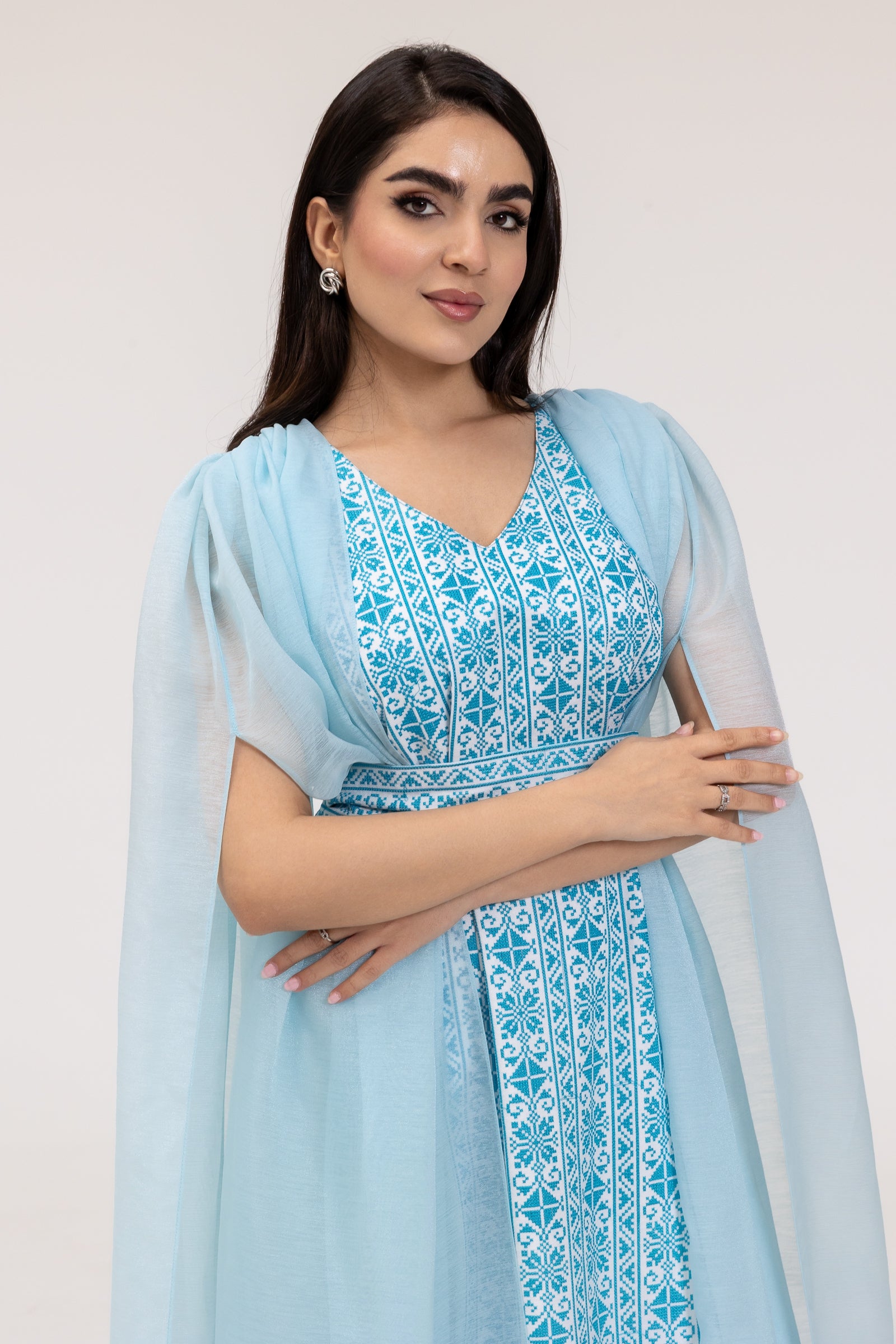 Blue Embroidered Cape Kaftan