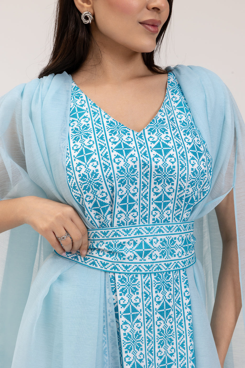 Blue Embroidered Cape Kaftan