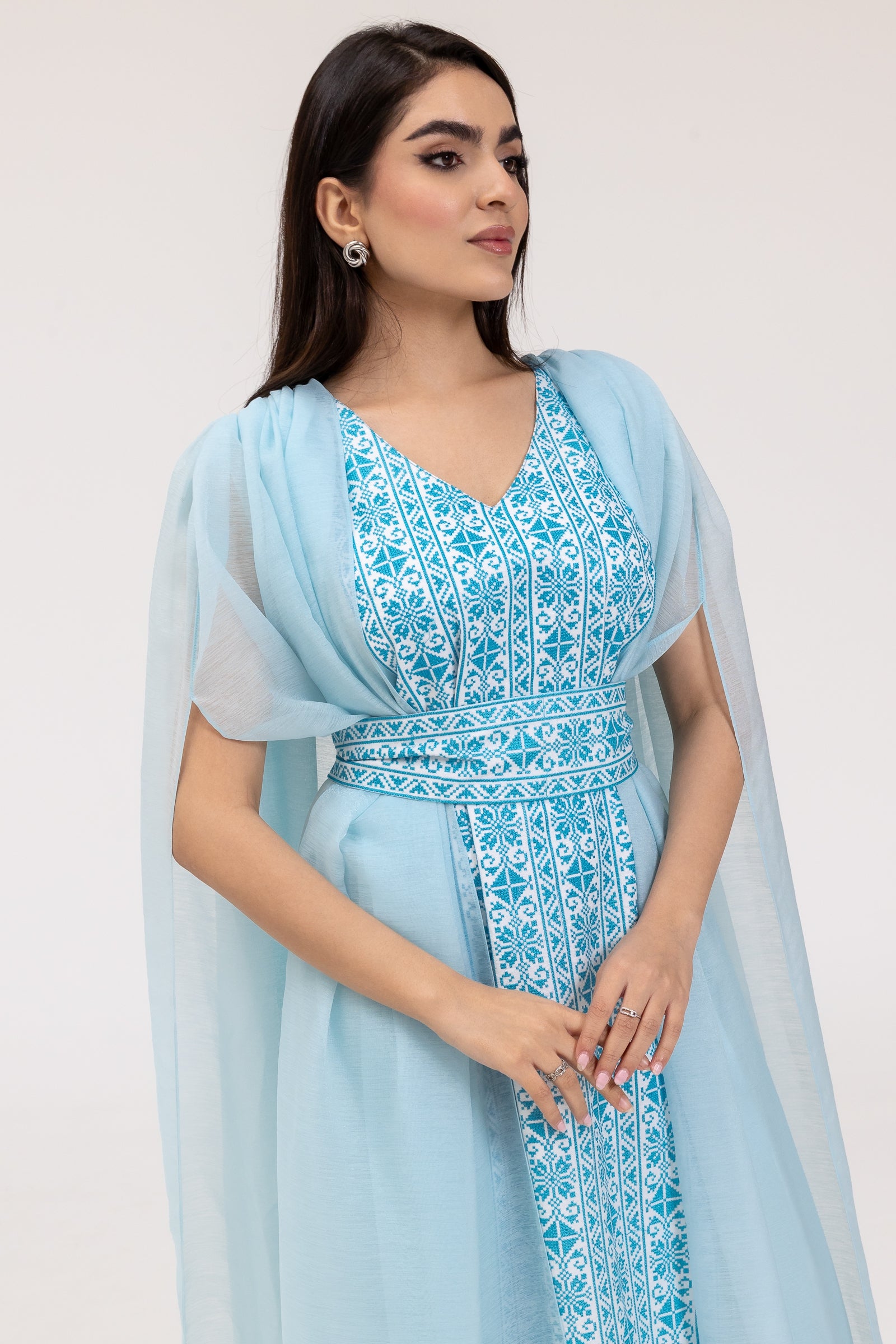 Blue Embroidered Cape Kaftan