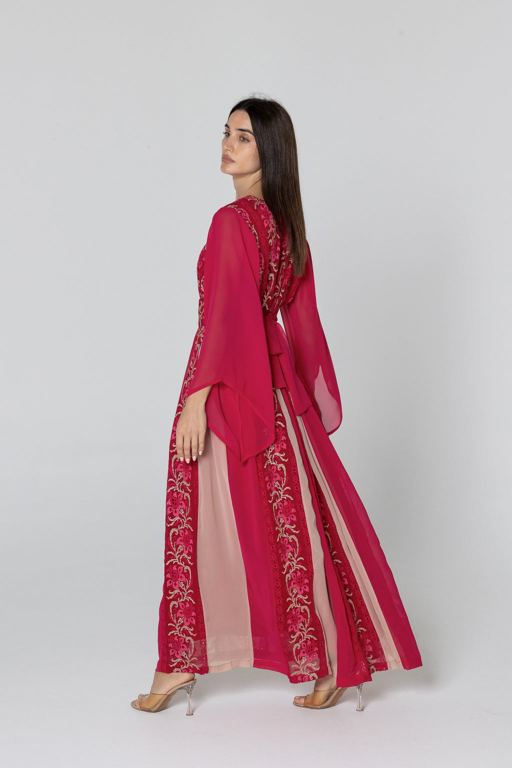 Fuchsia Dress with Floral Embroidery