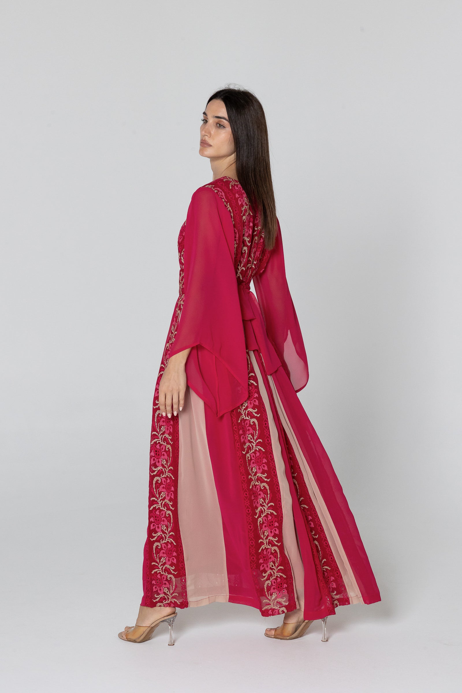 Fuchsia Dress with Floral Embroidery