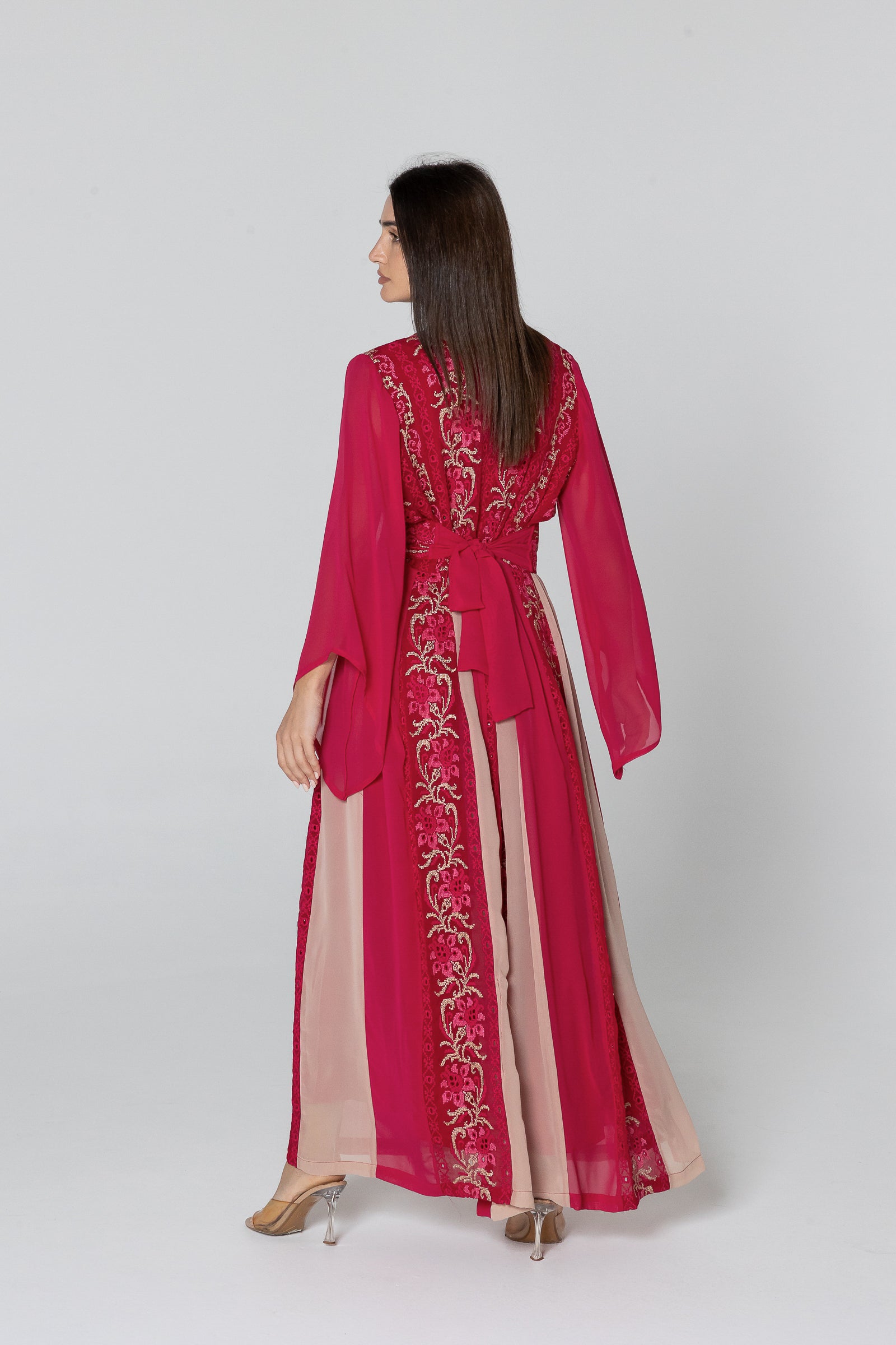 Fuchsia Dress with Floral Embroidery