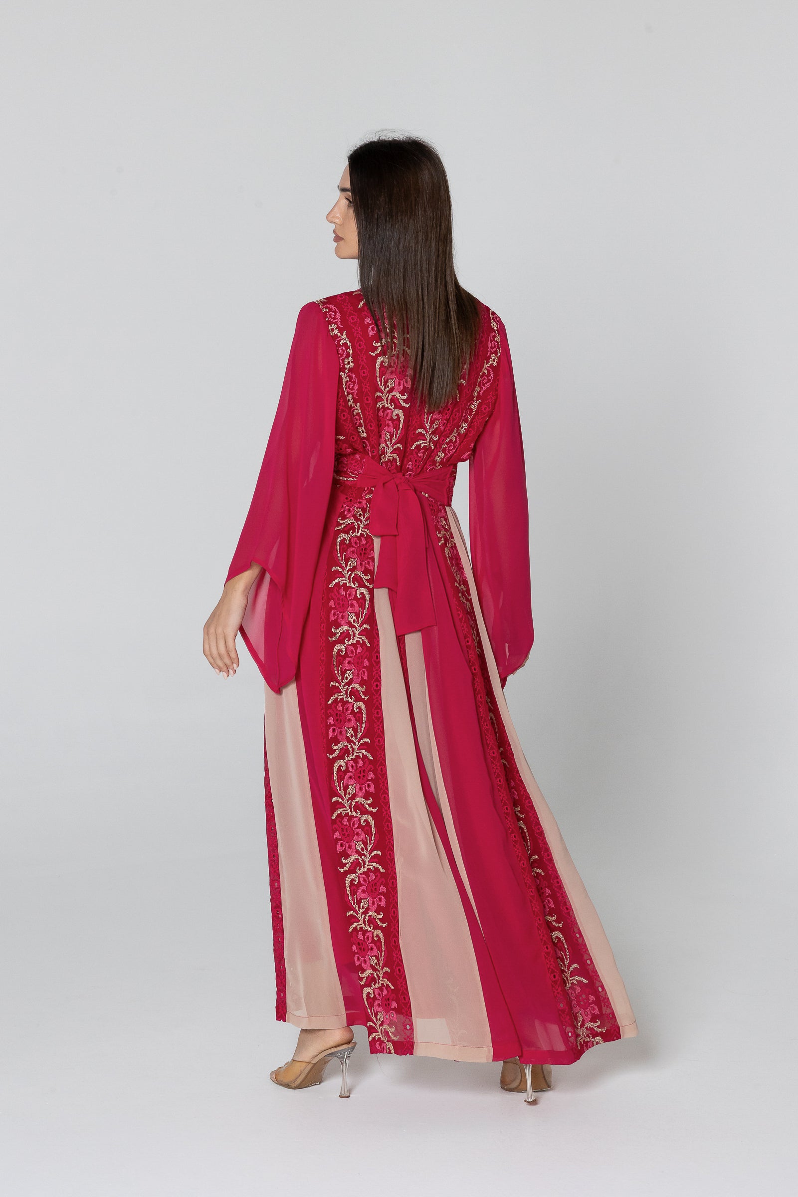 Fuchsia Dress with Floral Embroidery
