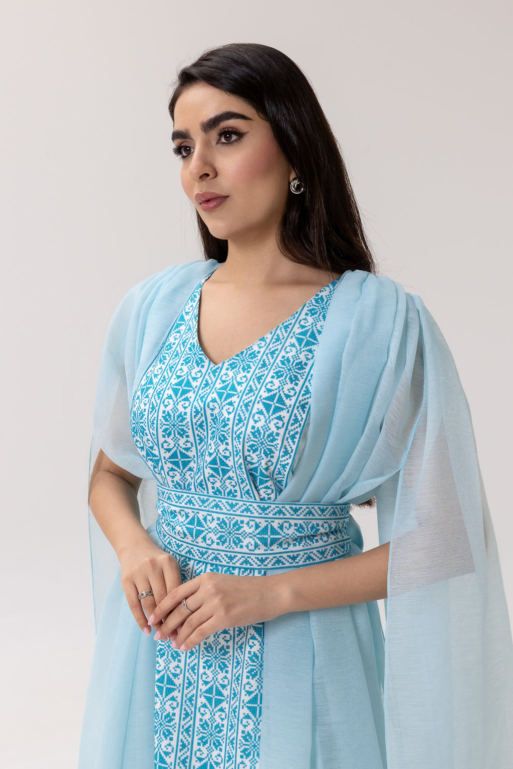 Blue Embroidered Cape Kaftan