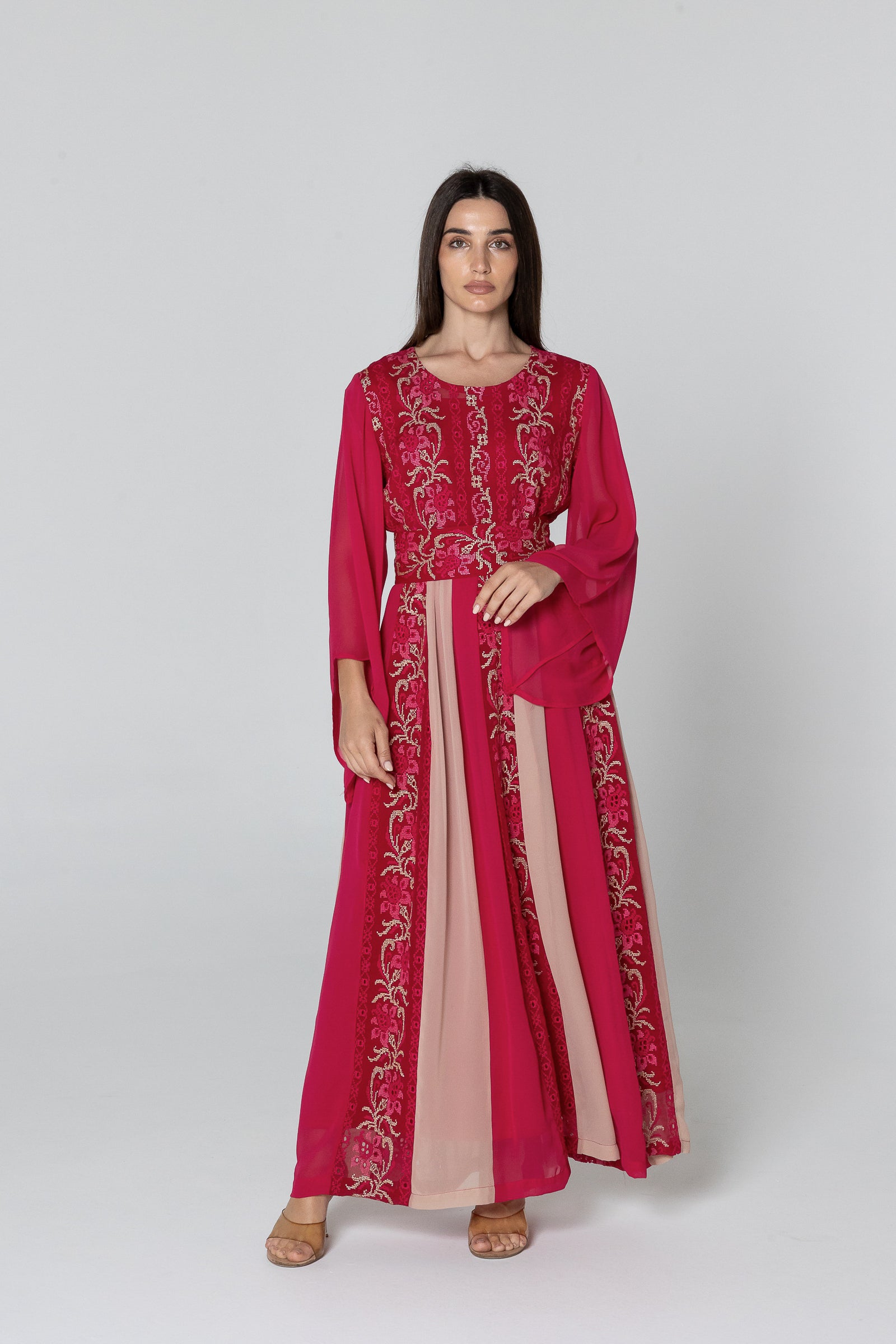 Fuchsia Dress with Floral Embroidery