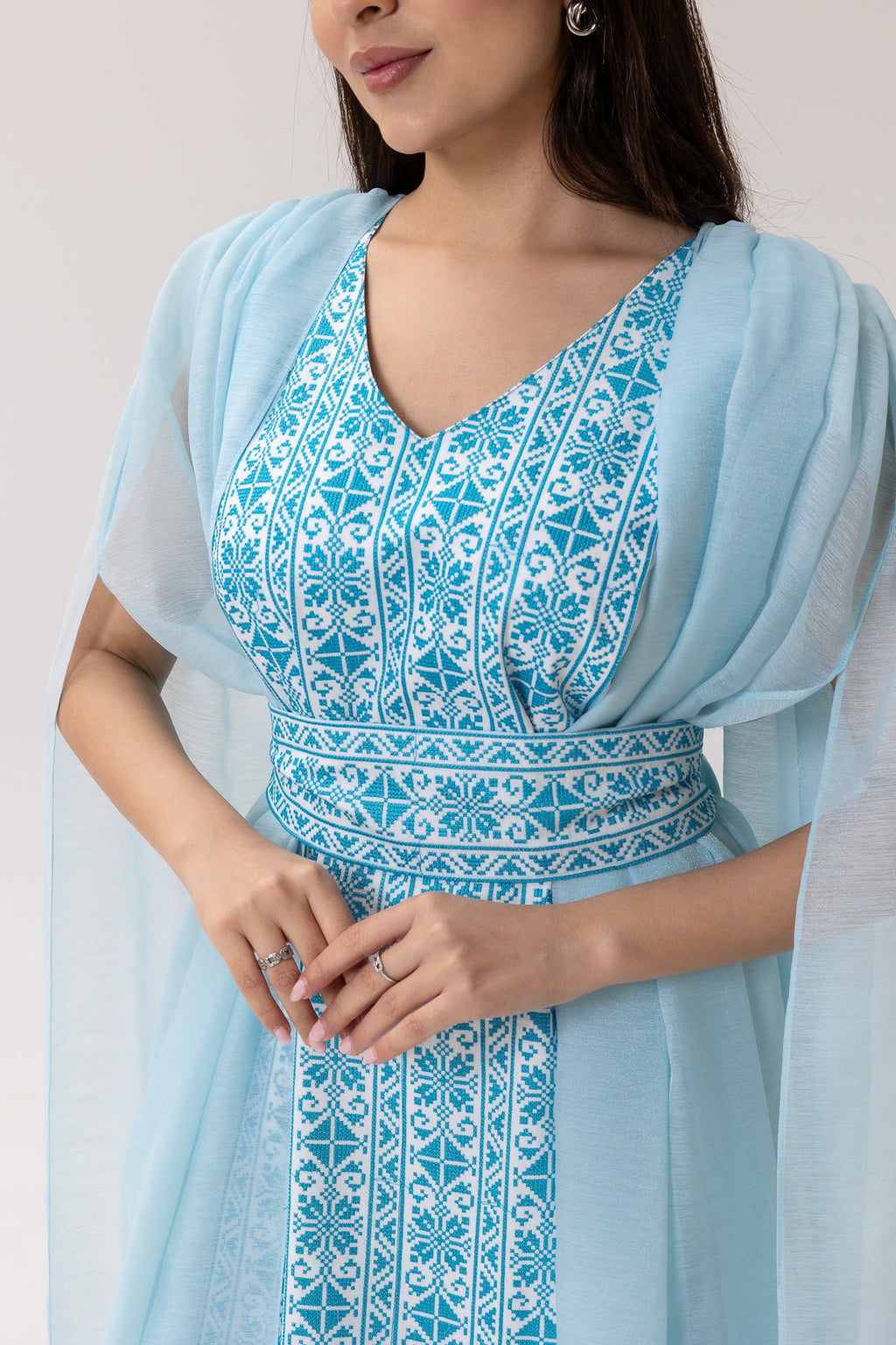 Blue Embroidered Cape Kaftan