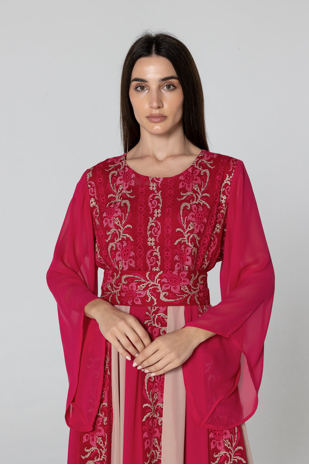 Fuchsia Dress with Floral Embroidery