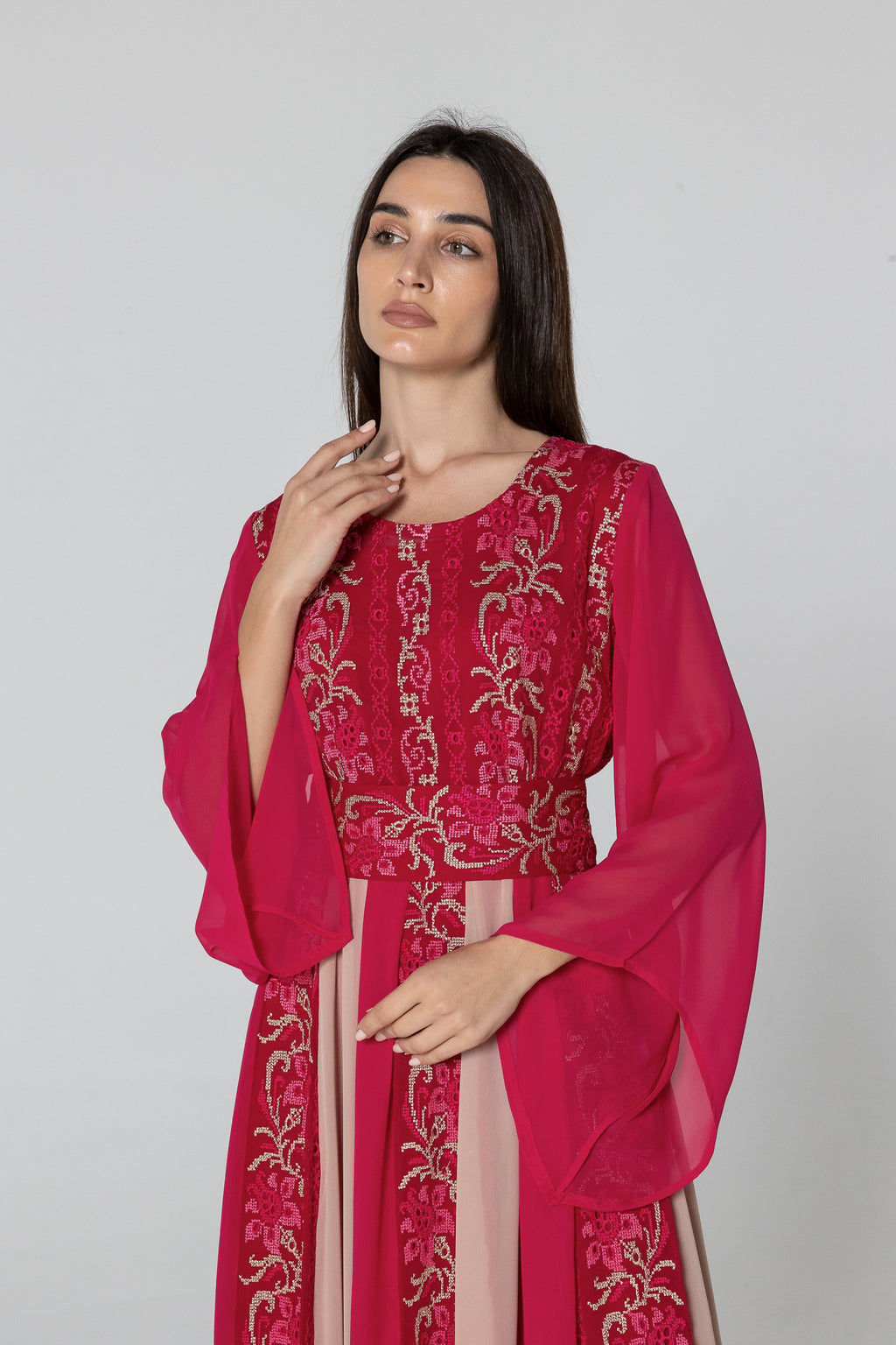 Fuchsia Dress with Floral Embroidery