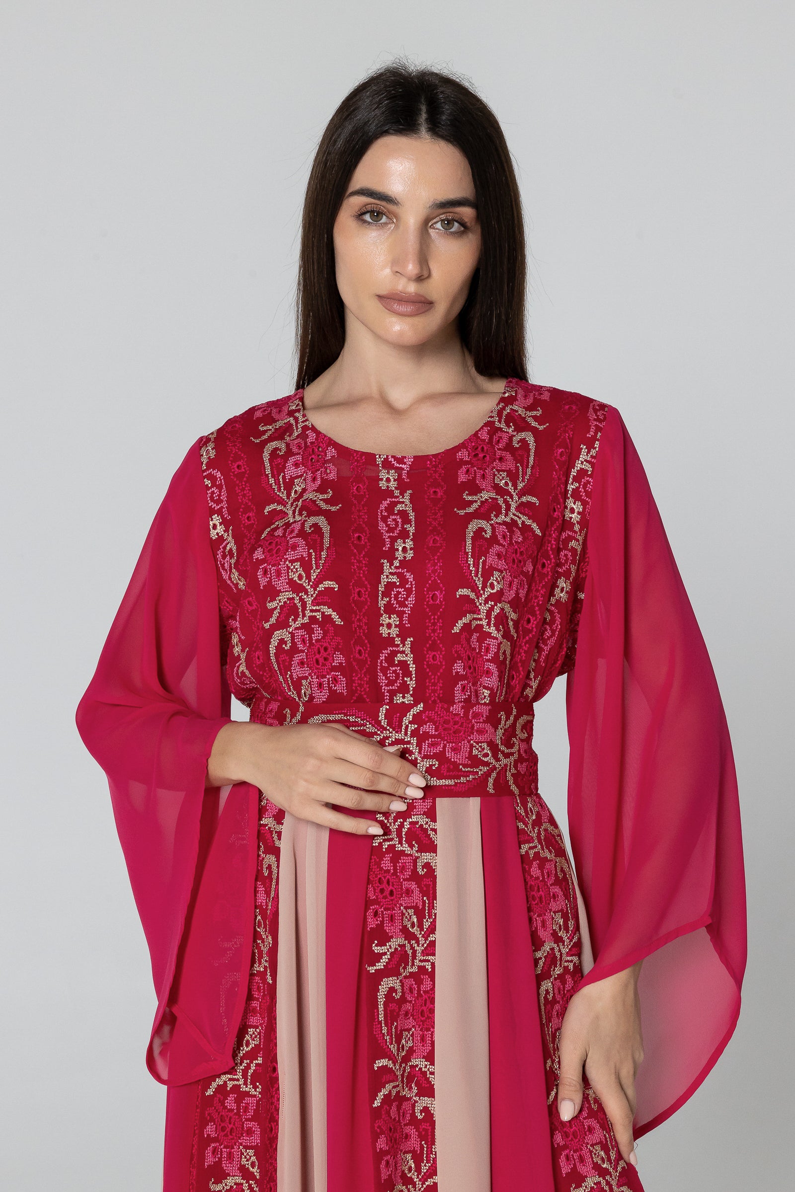 Fuchsia Dress with Floral Embroidery
