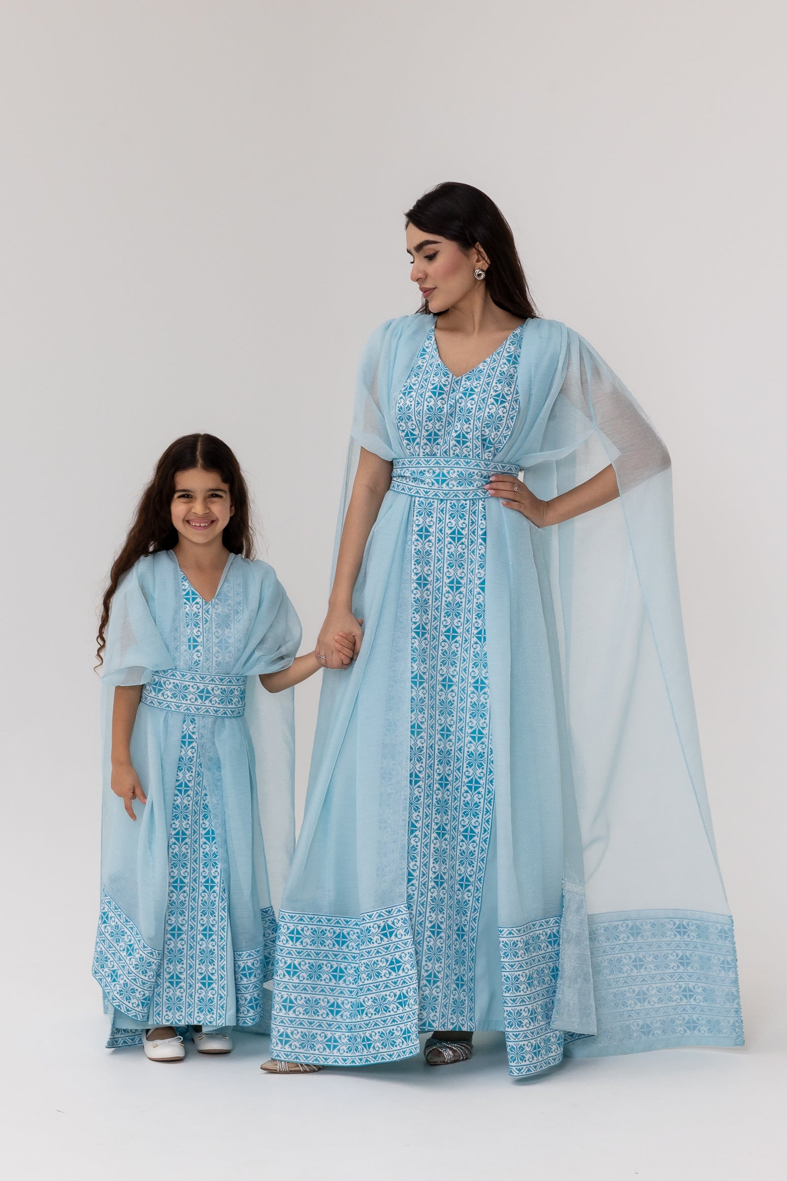 Kids Blue Embroidered Cape Kaftan