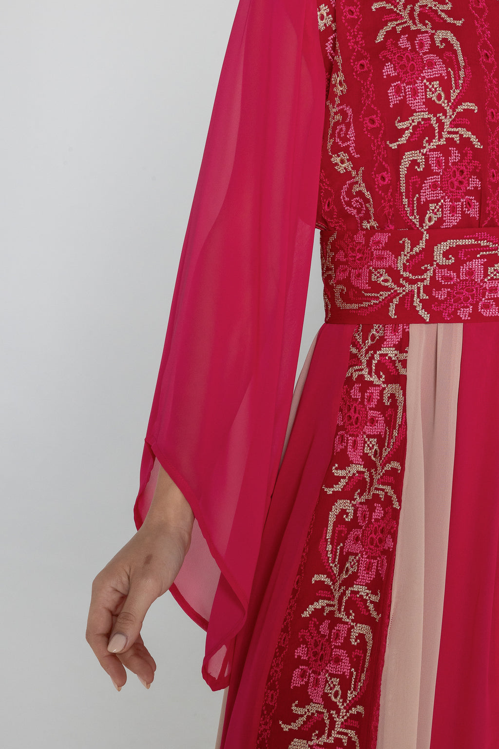 Fuchsia Dress with Floral Embroidery