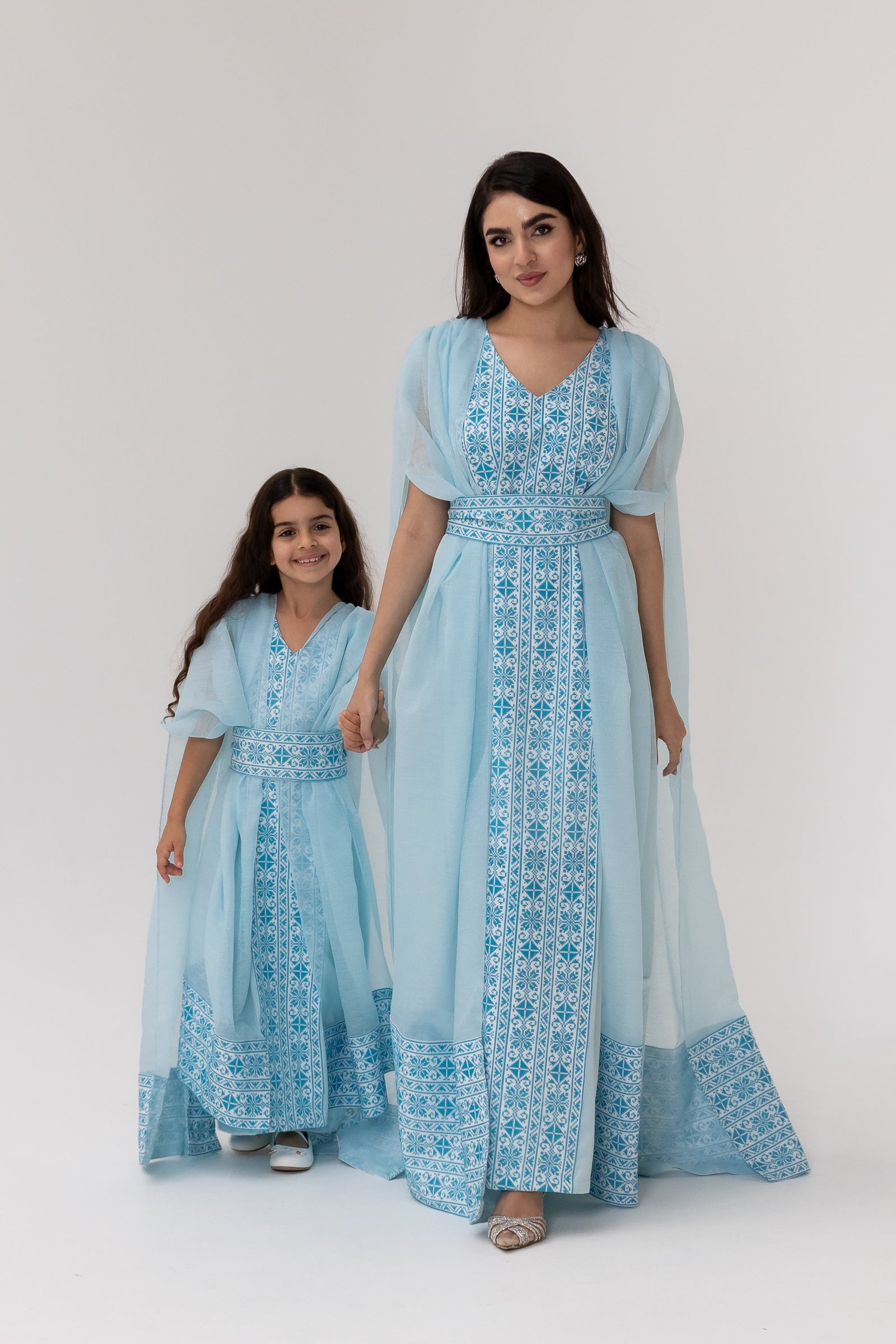Kids Blue Embroidered Cape Kaftan
