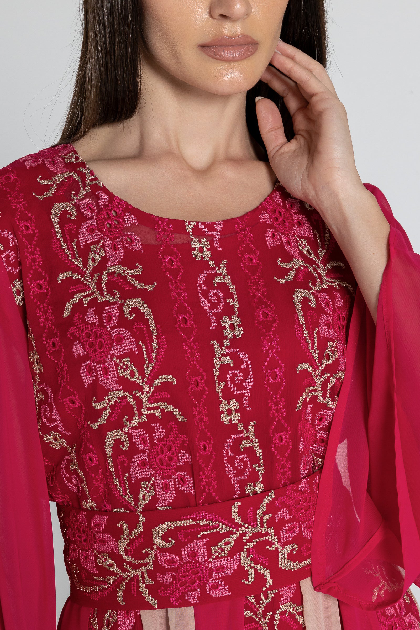 Fuchsia Dress with Floral Embroidery