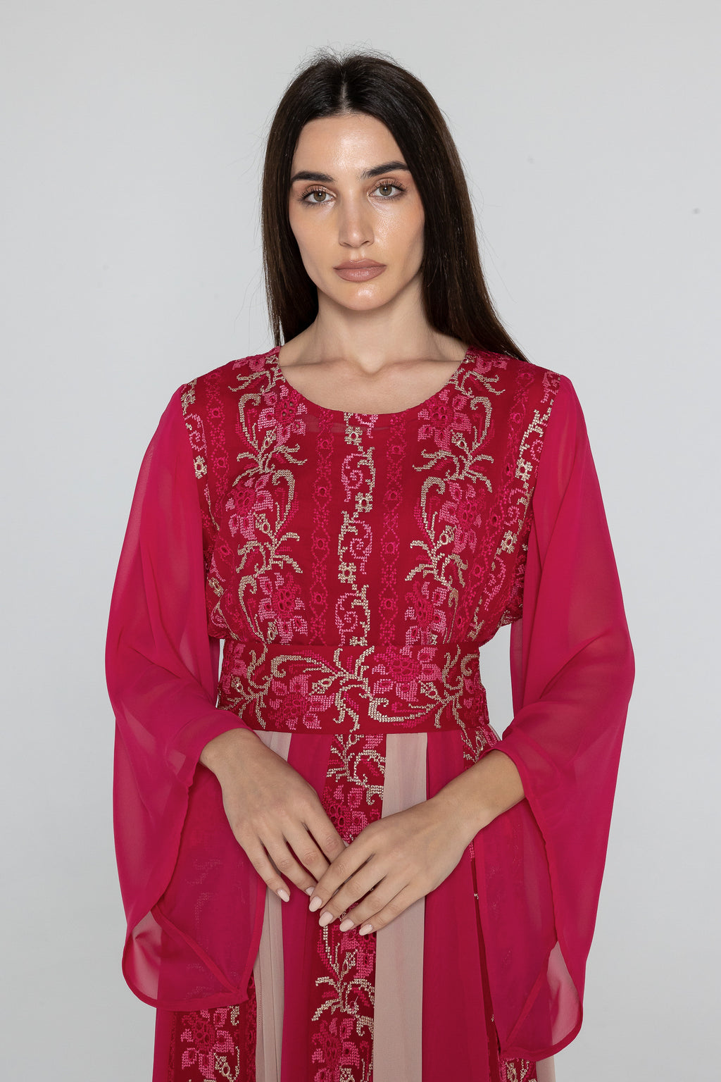 Fuchsia Dress with Floral Embroidery