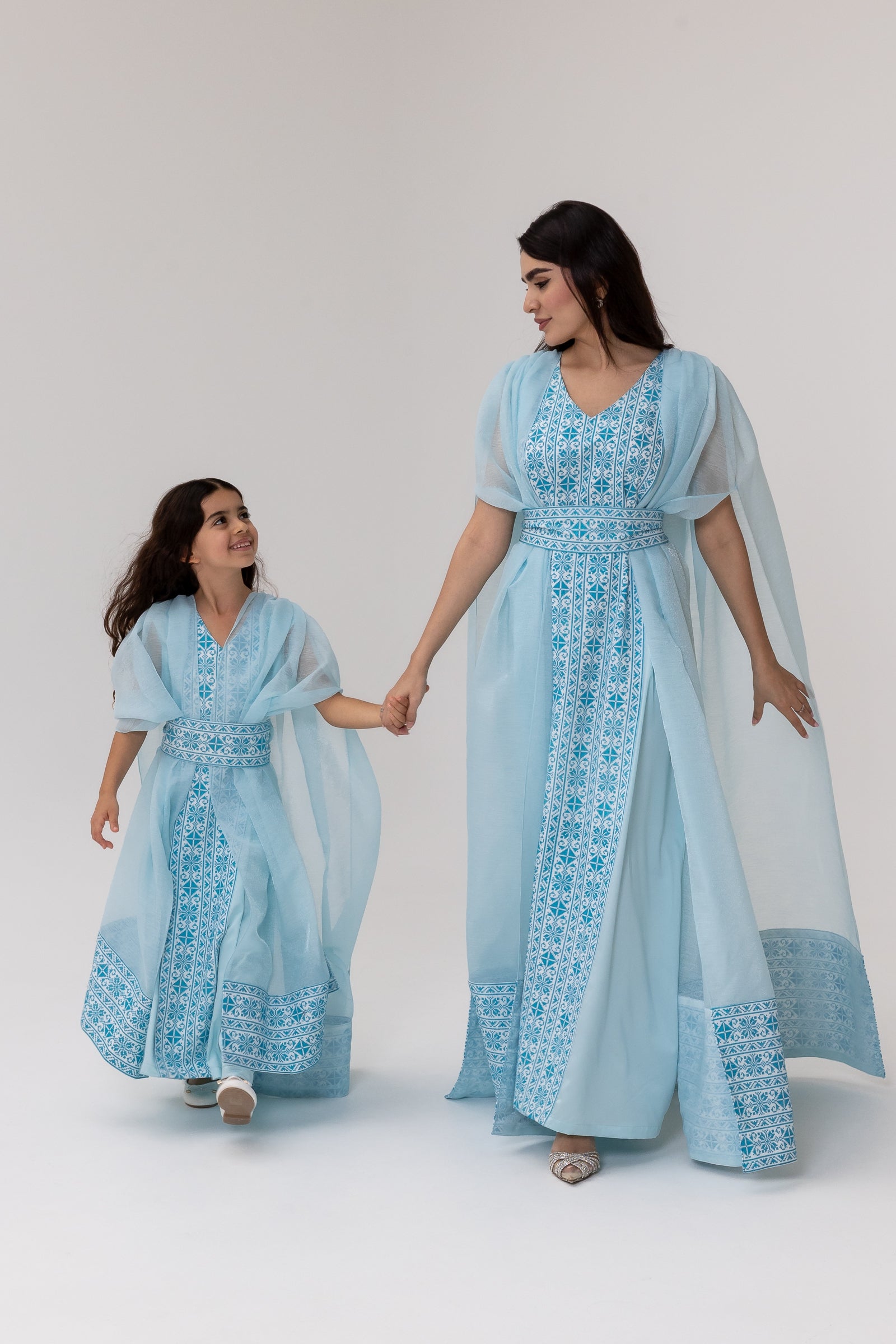 Kids Blue Embroidered Cape Kaftan