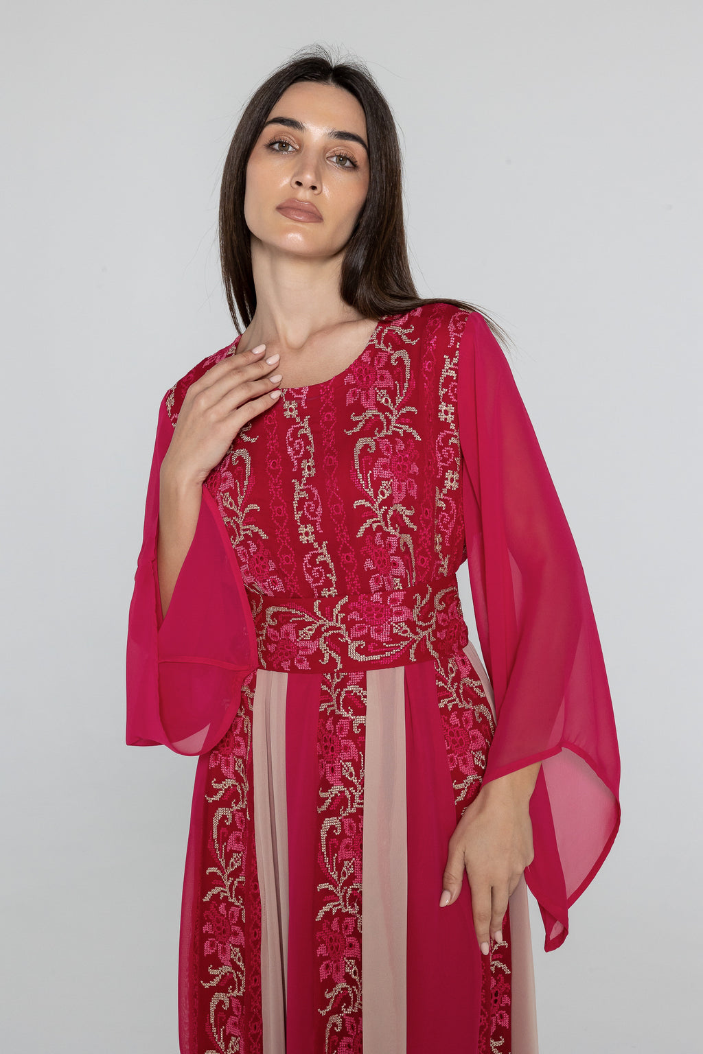 Fuchsia Dress with Floral Embroidery