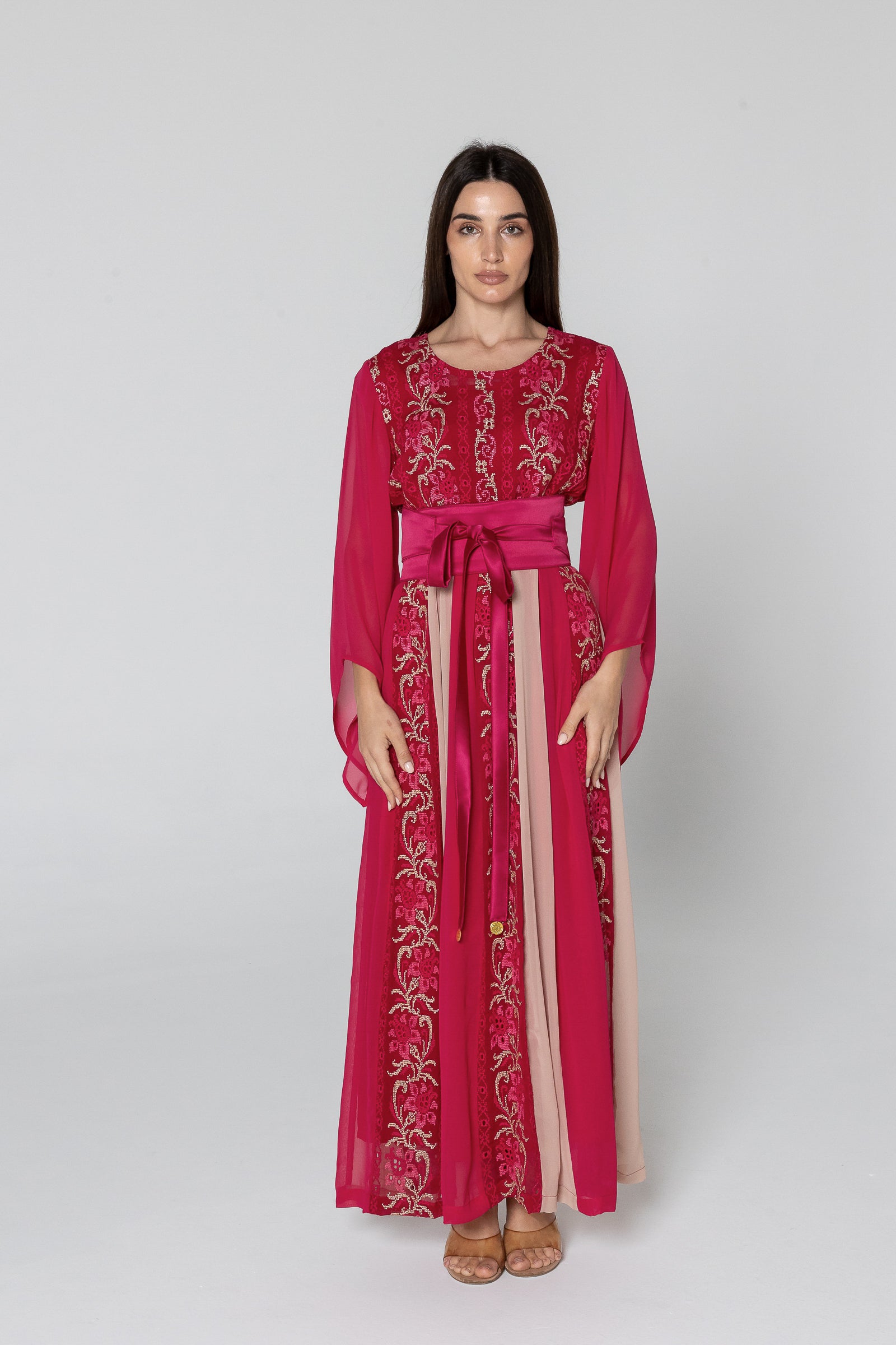 Fuchsia Dress with Floral Embroidery
