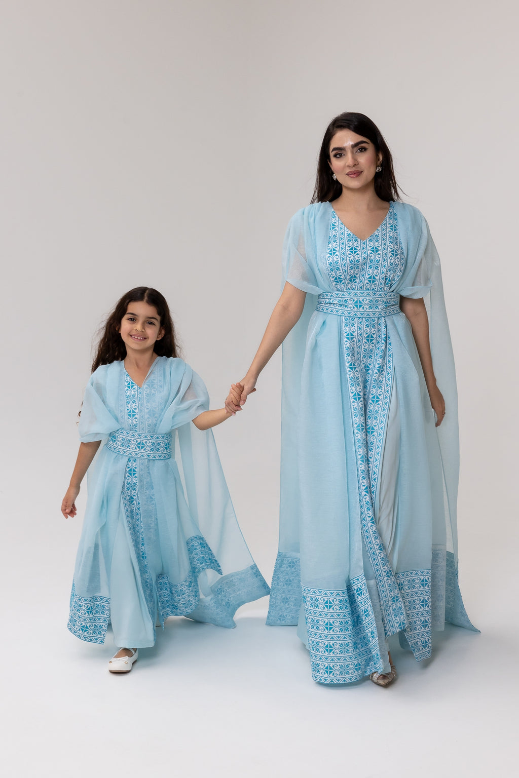 Kids Blue Embroidered Cape Kaftan