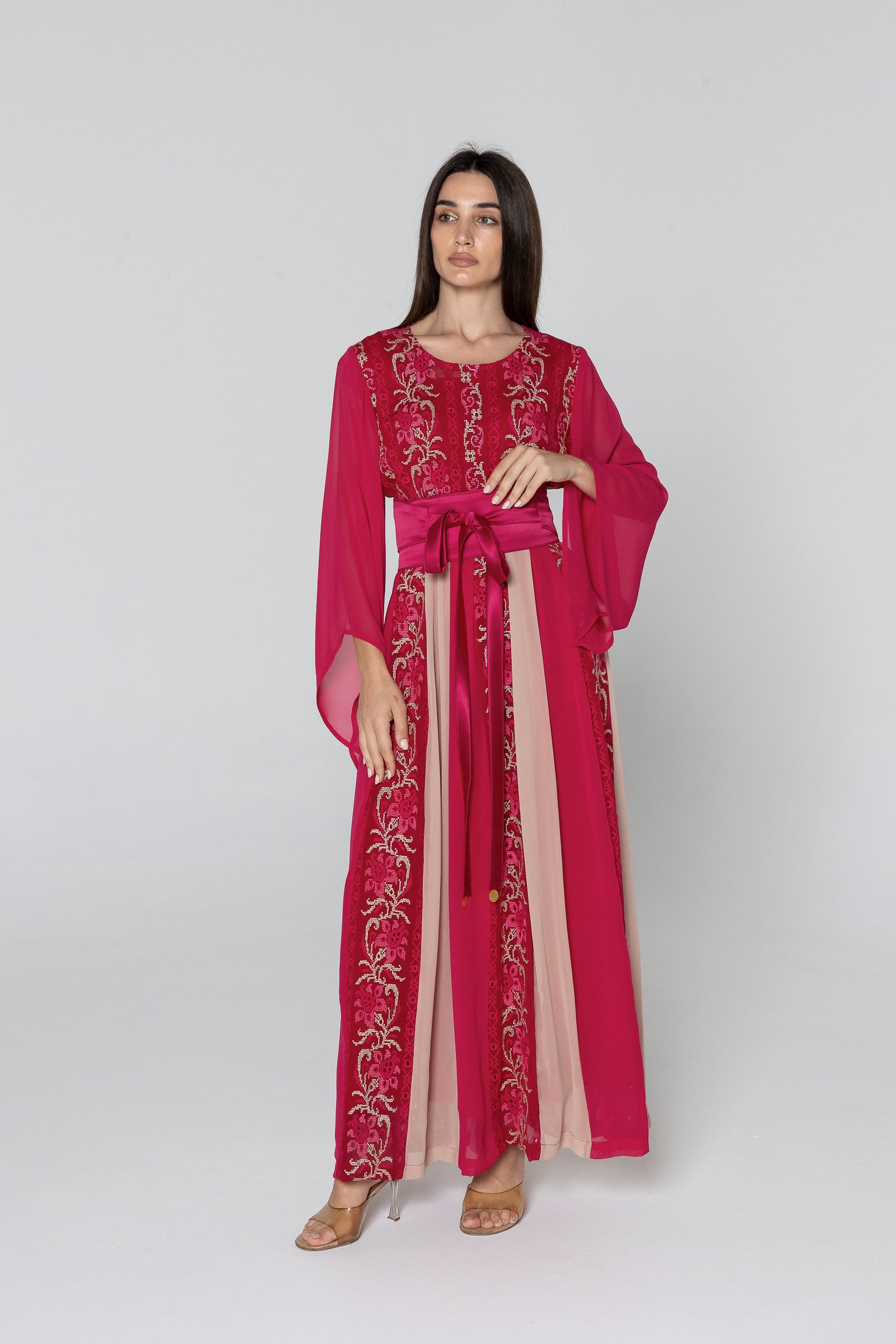Fuchsia Dress with Floral Embroidery