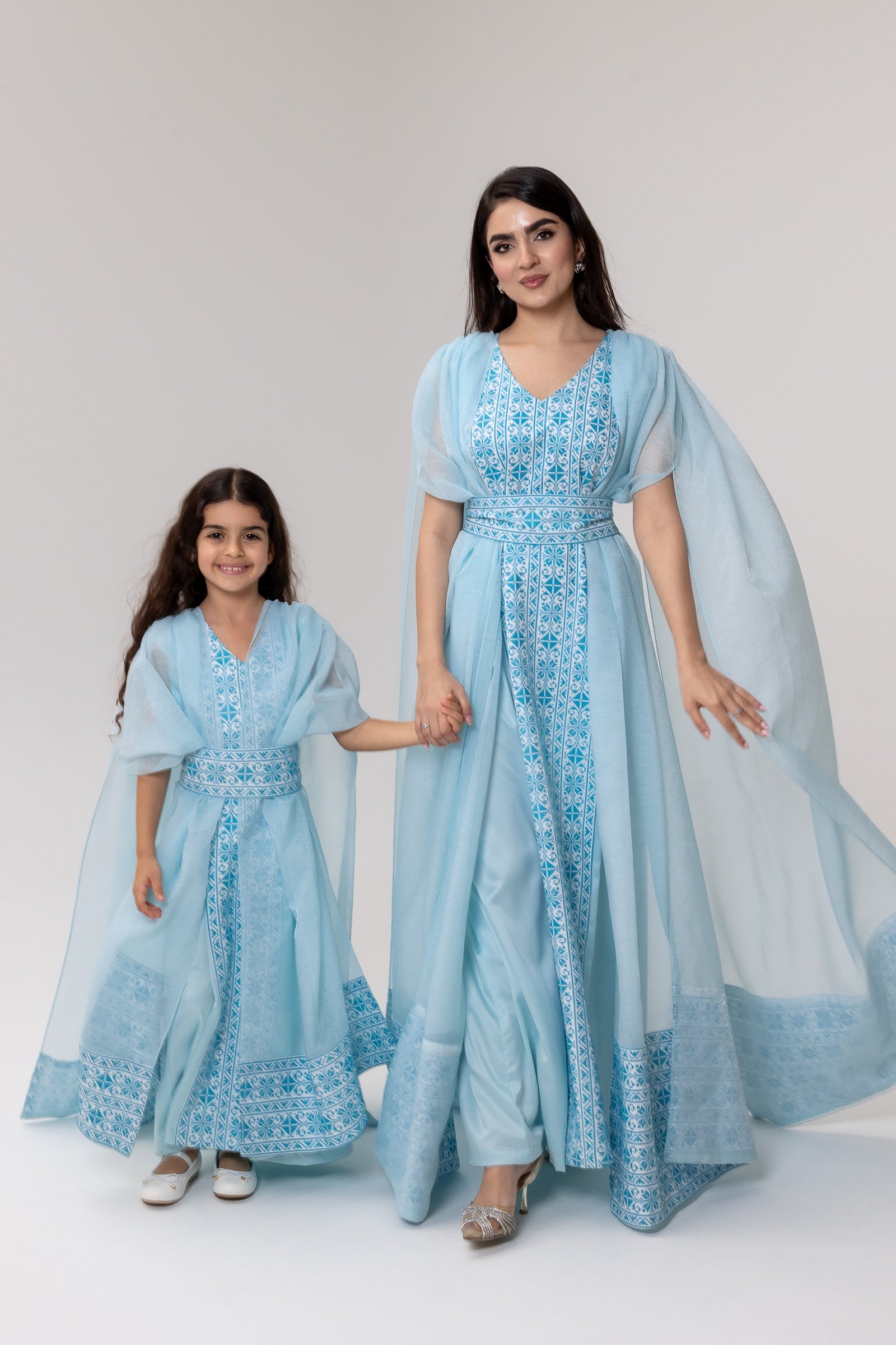 Kids Blue Embroidered Cape Kaftan