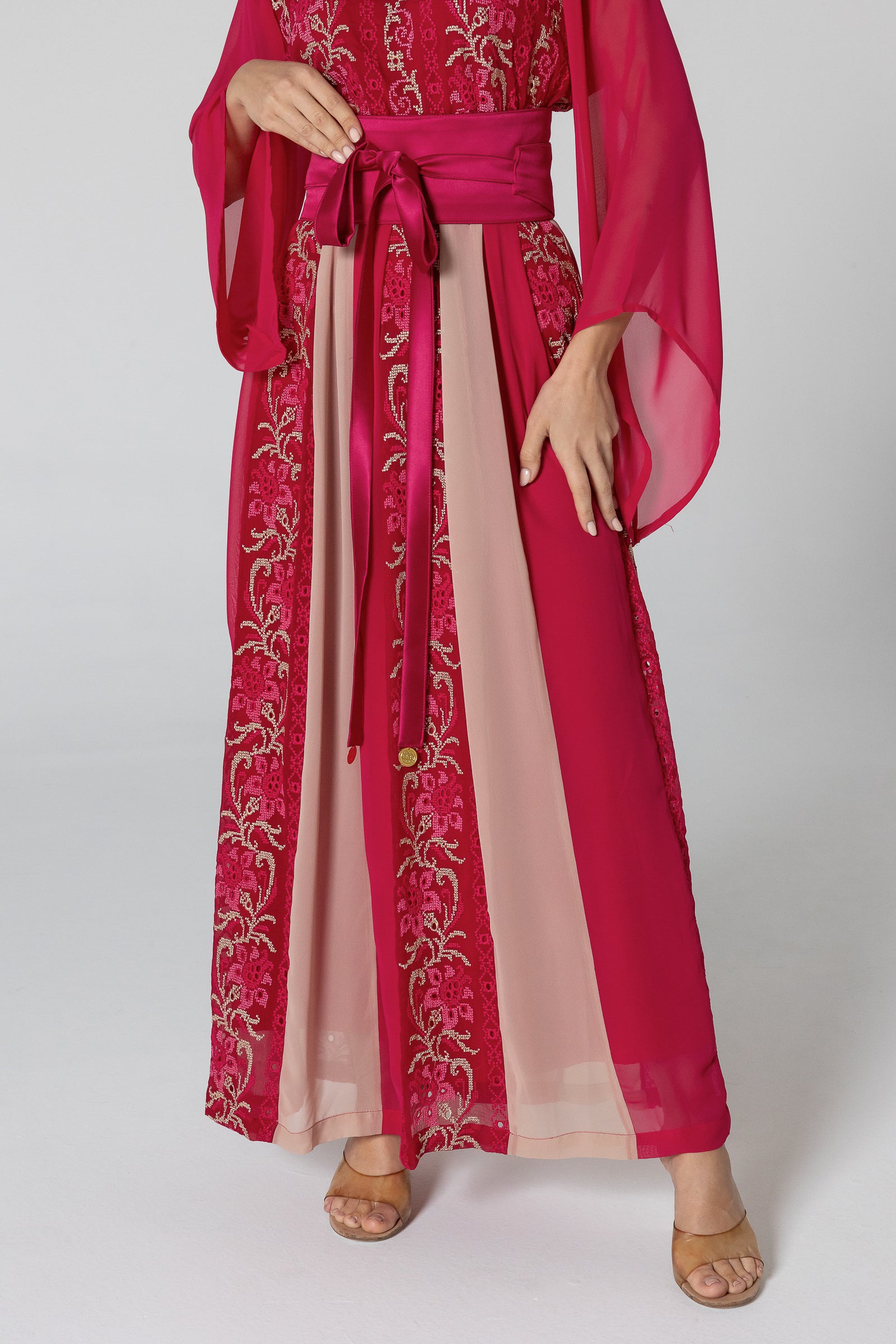 Fuchsia Dress with Floral Embroidery