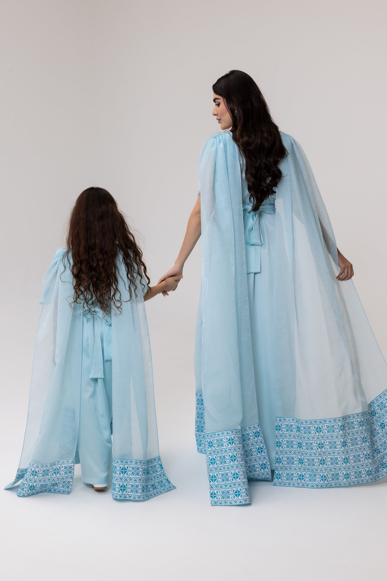 Kids Blue Embroidered Cape Kaftan