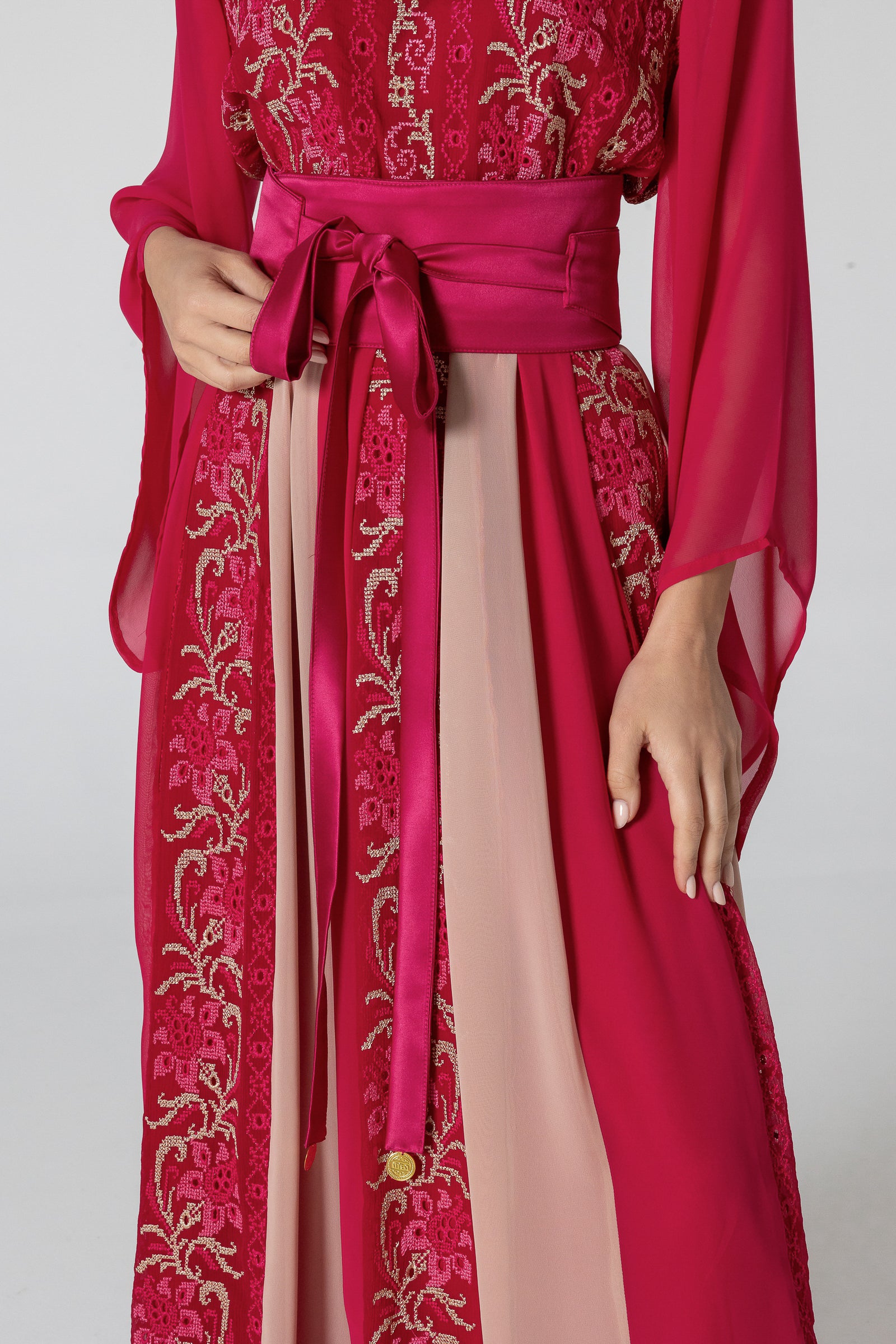 Fuchsia Dress with Floral Embroidery