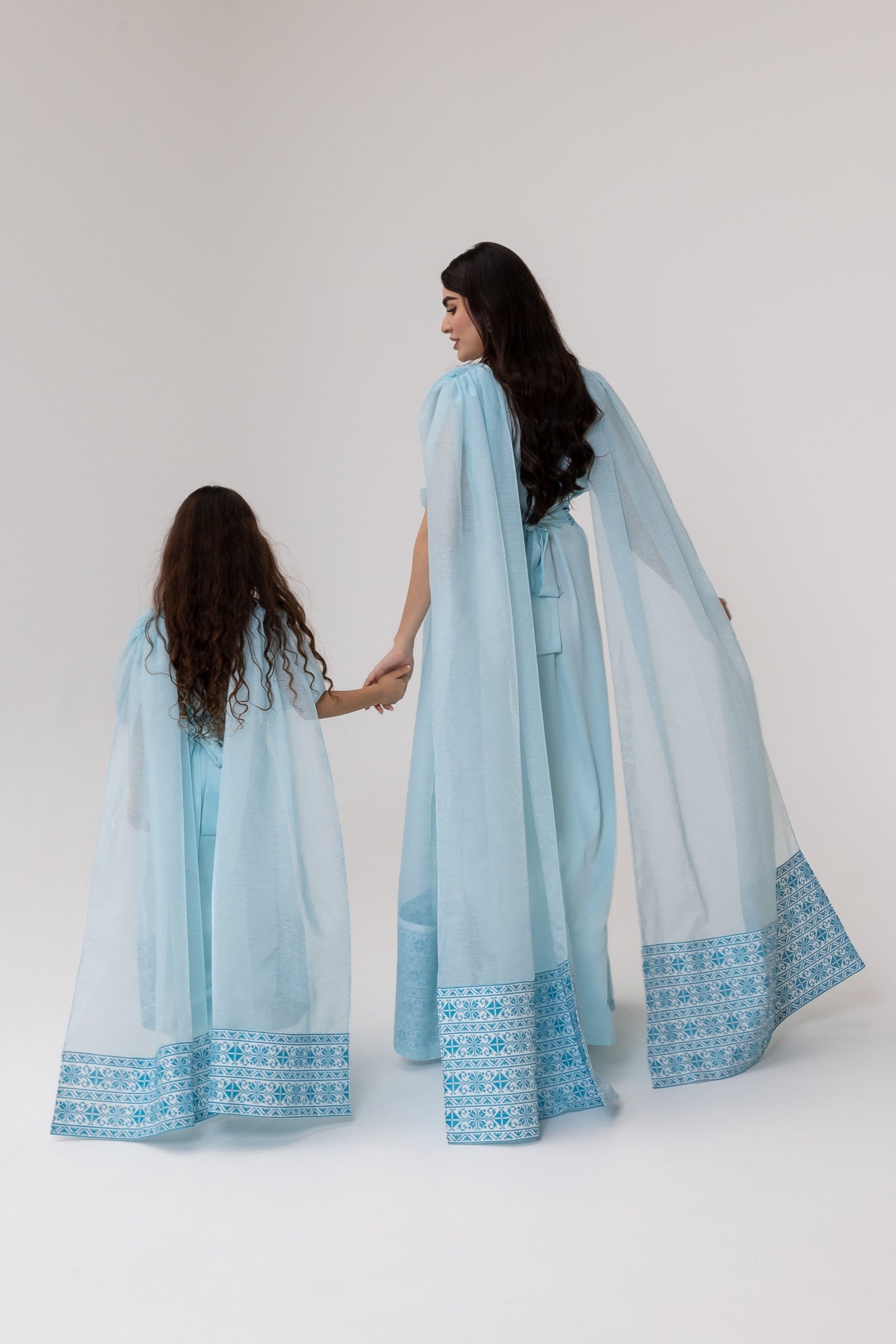 Kids Blue Embroidered Cape Kaftan