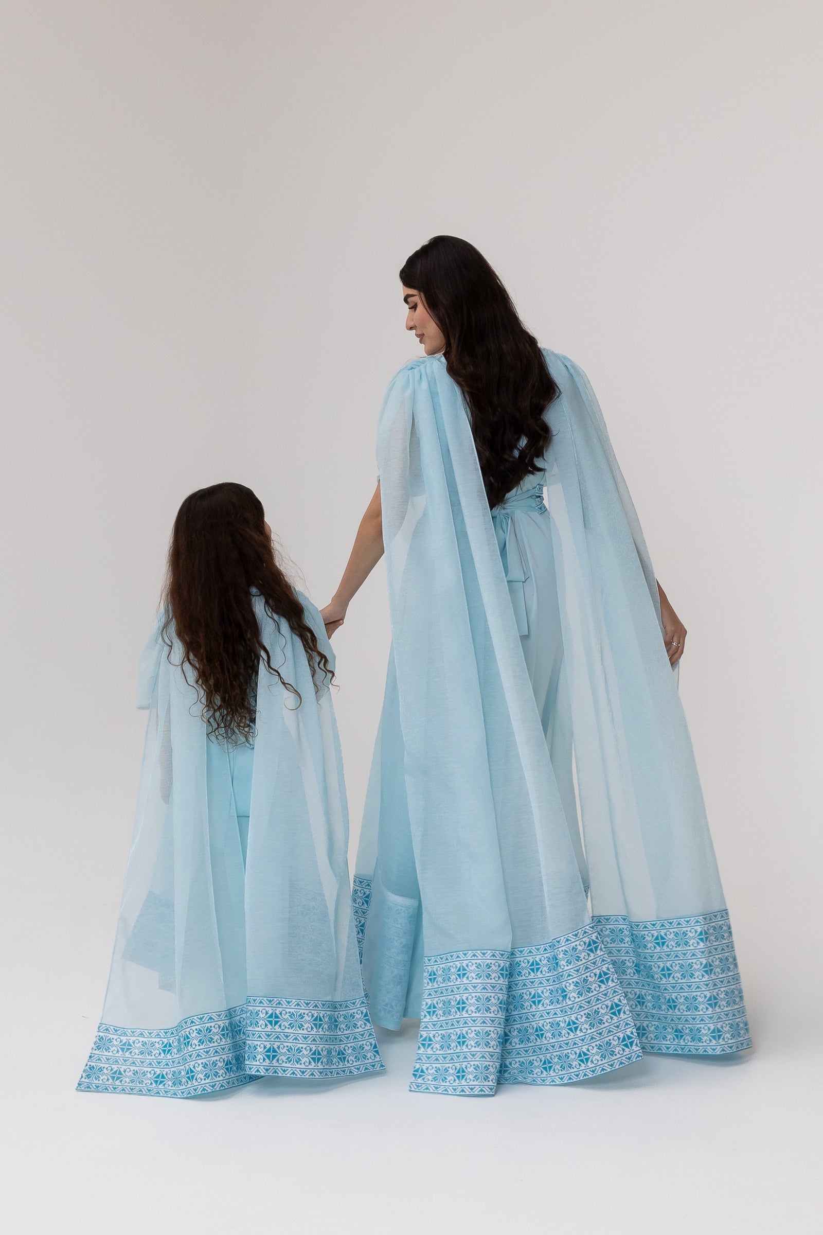 Kids Blue Embroidered Cape Kaftan